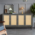 Handcrafted Premium Grain Panels,Rattan Sideboard Buffer Cabinet With 4 Rattan Doors, Modern Storage Cupboard Console Table With Adjustable Shelves For Living Room Antique Dark Gray 1 2 Shelves Antique Dark Grey Primary Living Space American