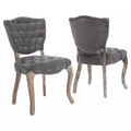 Kd Tufted Chair Wthr Set Of 2 Grey Mdf