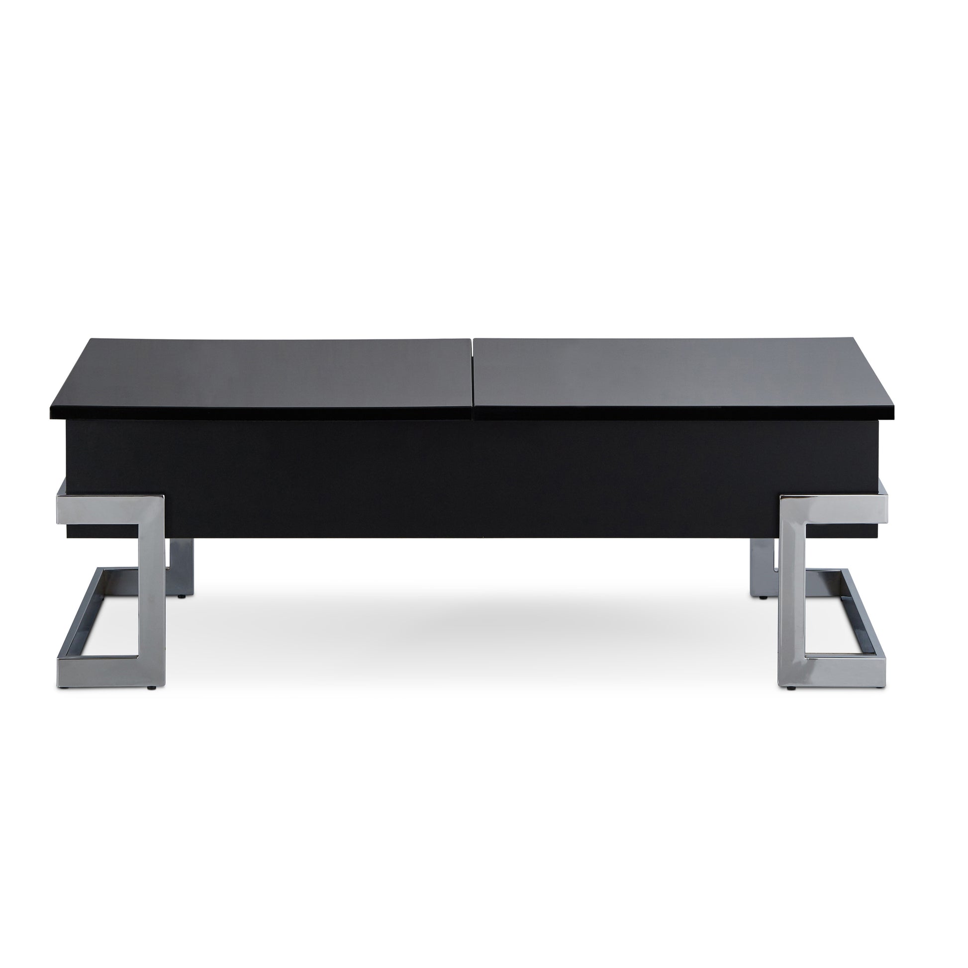 Black High Gloss And Chrome Coffee Table With Lift Top Black Silver Primary Living Space Modern Rectangular Wood Metal Sled