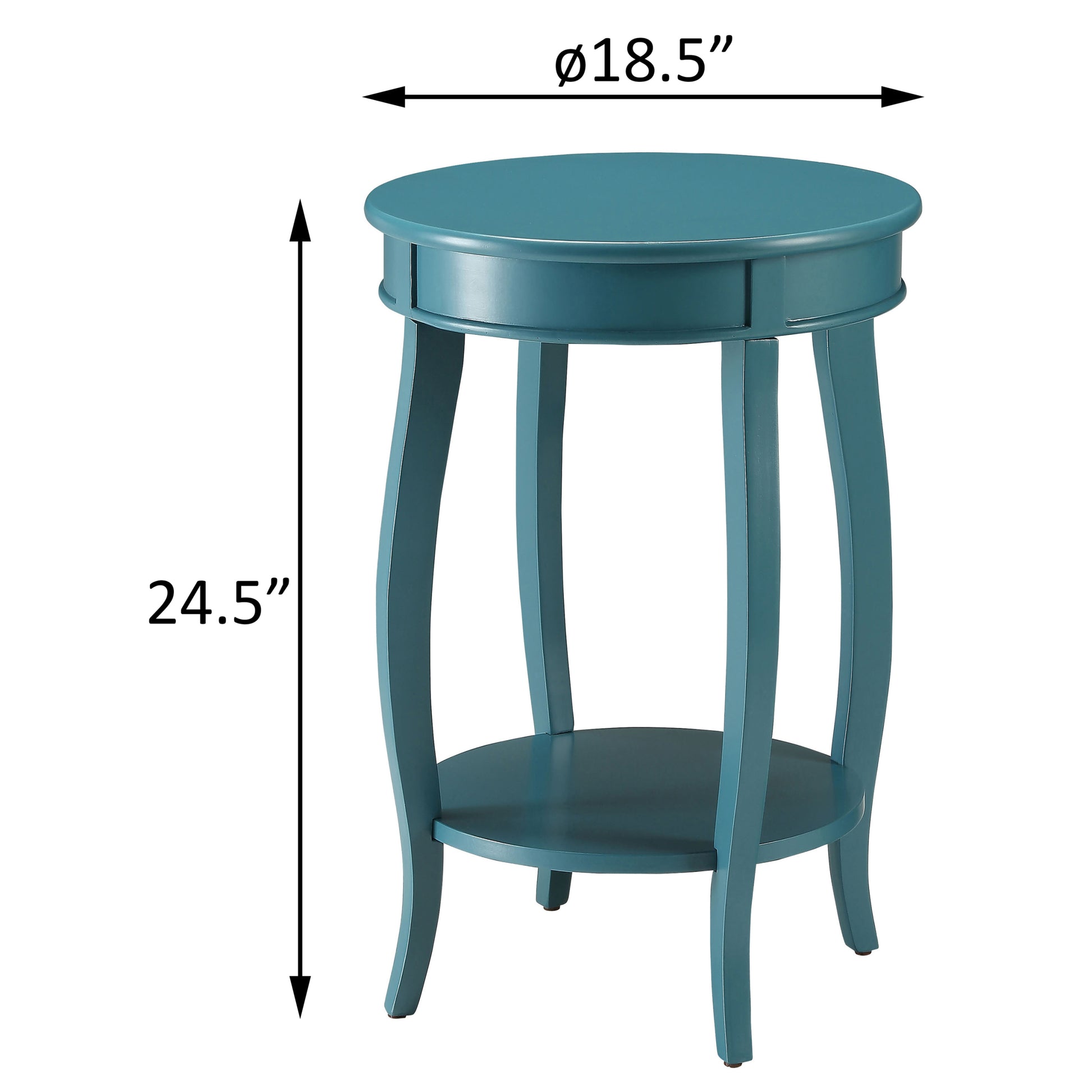 Teal Round Side Table With Bottom Shelf Teal Primary Living Space Contemporary Shelves Round Wood