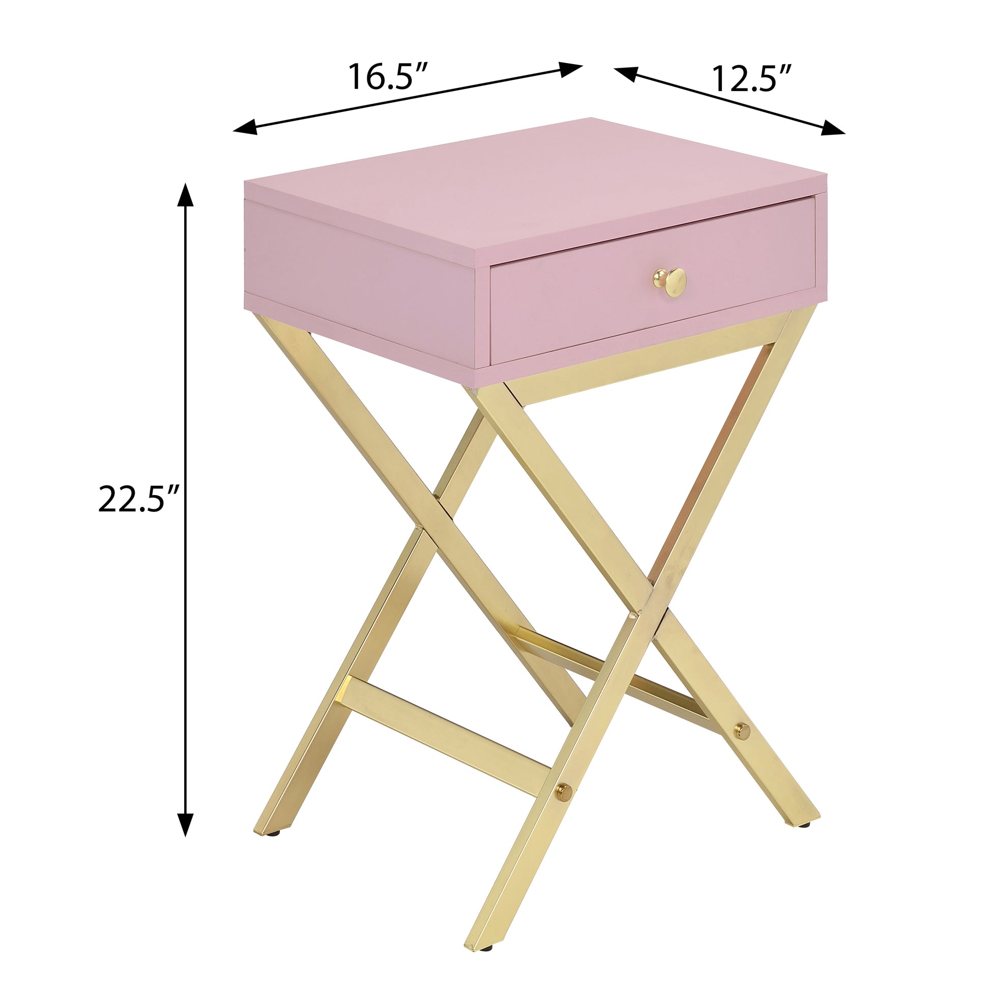 Pink And Gold 1 Drawer Rectangular Accent Table Pink Primary Living Space Modern Drawers Rectangular Wood Metal