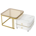 2 In 1 Square Nesting Coffee Table With Wheels & Drawers, Stackable Side Table With High Gloss Marble Grain Top, End Table Set With Brown Tempered Glass For Living Room, White White Gold Primary Living Space Drawers Square Mdf Steel