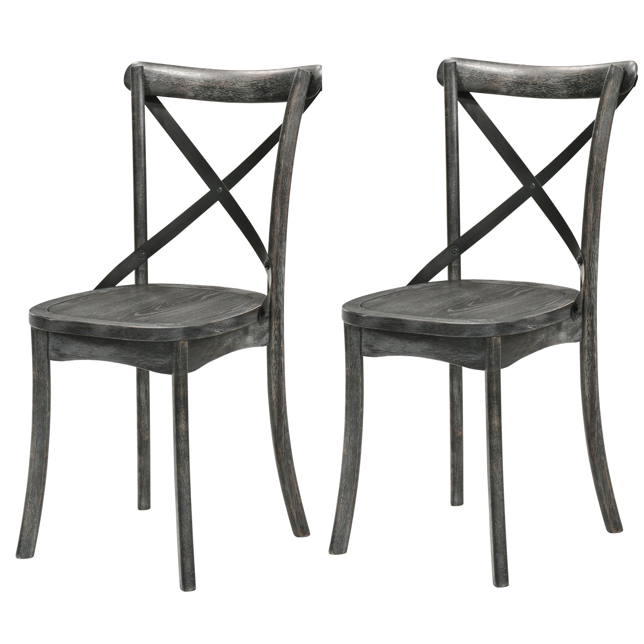 Rustic Grey Open Backrest Side Chairs Set Of 2 Solid Grey Dining Room Rectangular Modern,Rustic Side Chair Rubberwood Cross Back Set Of 2 Wood