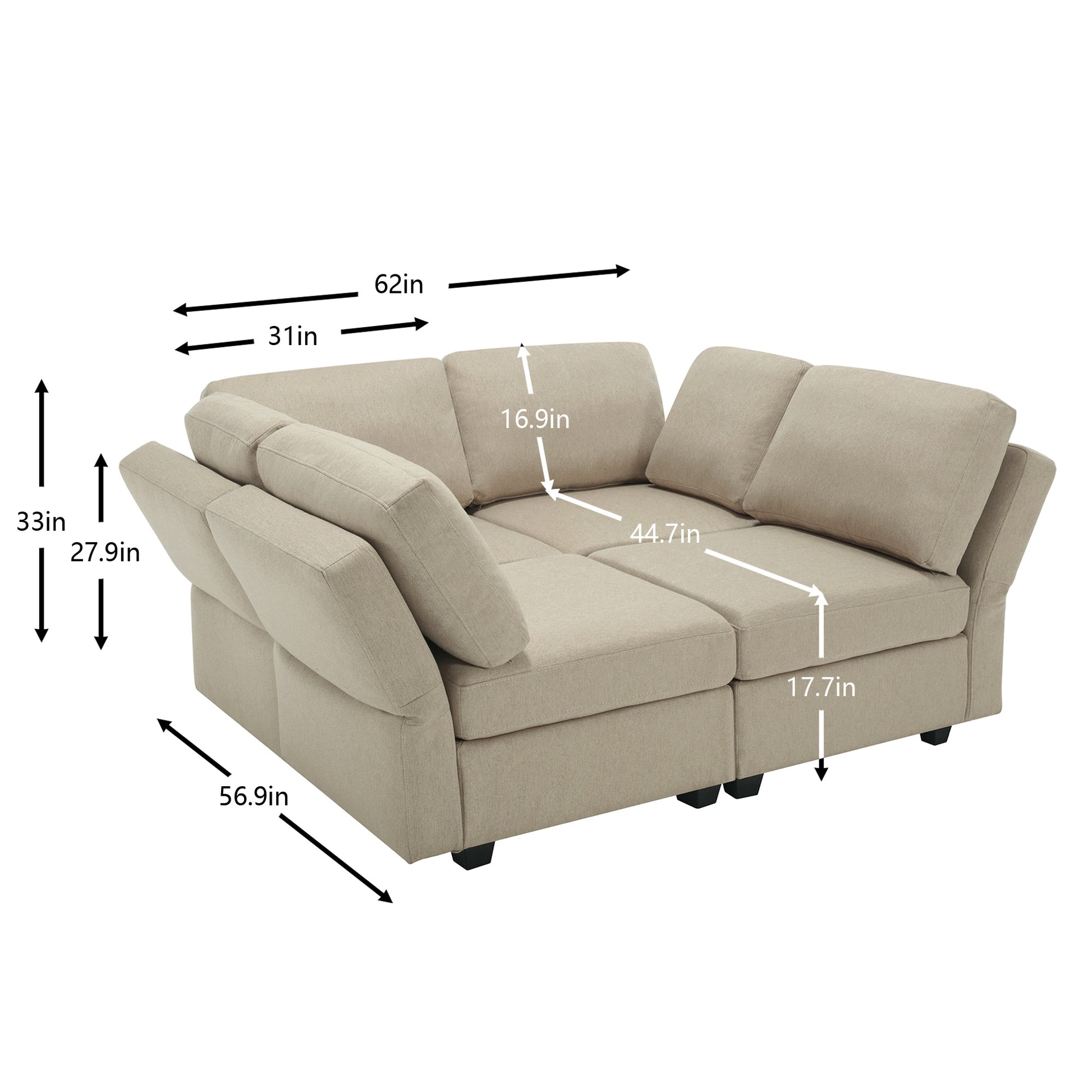 4 Seat Sofa Bed Upholstered Sofa Sleeper, Space Saving Sof Bed2 Seat Sofa With Storage Space Under Seatsall Arms And Backs Adjustabled For Ultimate Comfort Seating Beige Beige Polyester 4 Seat