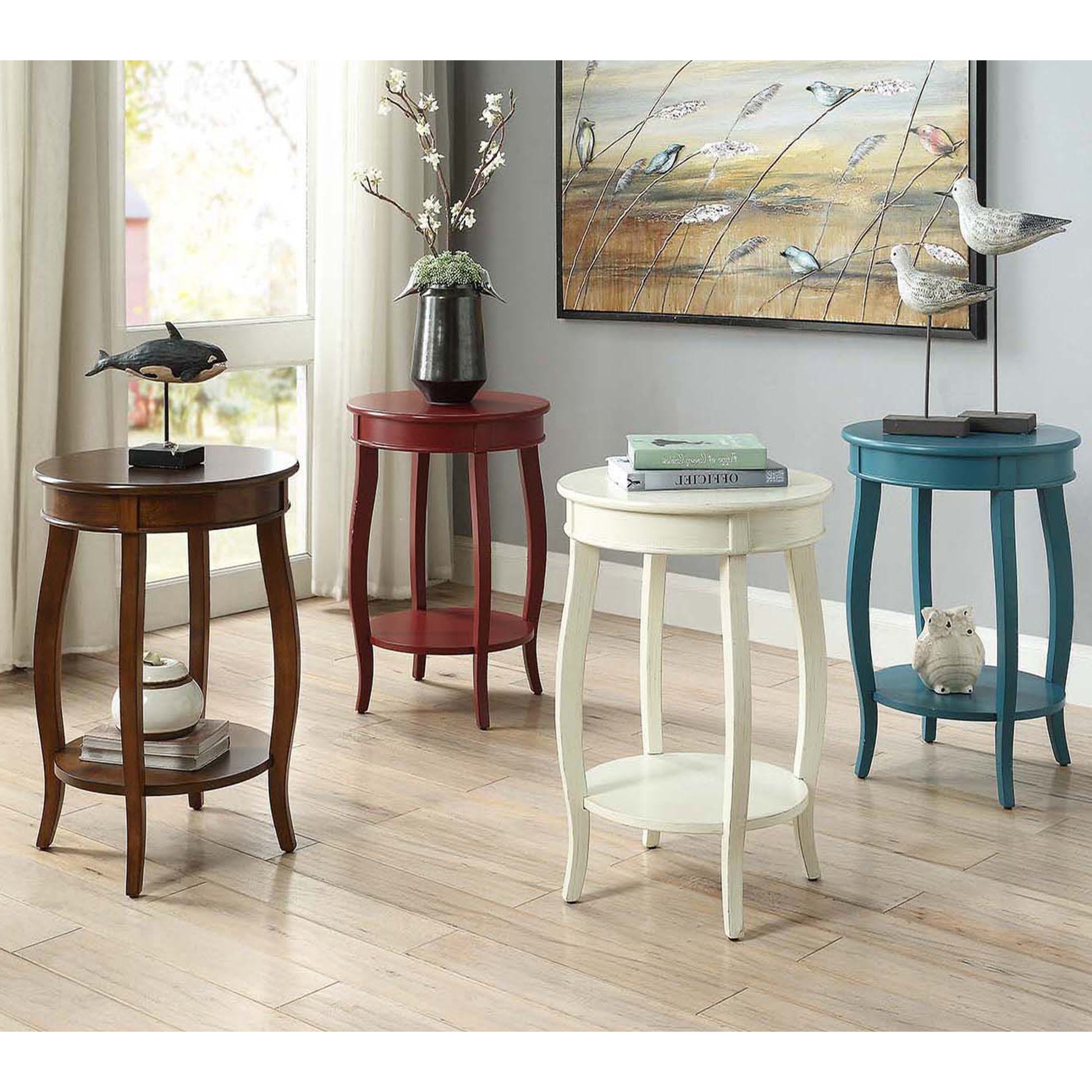 Teal Round Side Table With Bottom Shelf Teal Primary Living Space Contemporary Shelves Round Wood