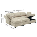 Modular Sectional Sofa Couch Bed With Storage 6 Seater, Sleeper Sofa Bed Couch With Reversible Chaise Ottomans, Adjustable Arms And Backs Beige Beige Polyester 3 Seat