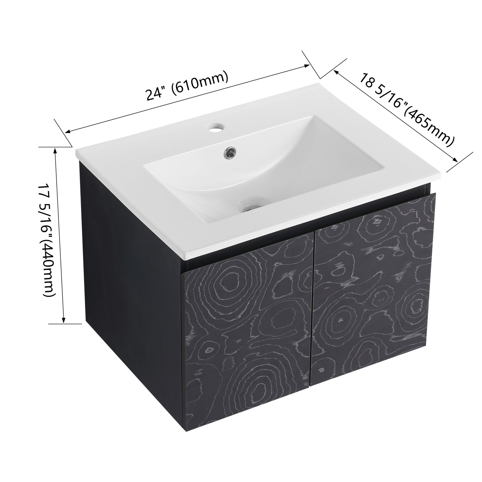 24'' Floating Wall Mounted Bathroom Vanity With Ceramics Sink & Soft Close Cabinet Door, Kd Package Black 2 Soft Close Doors Bathroom Wall Mounted Modern Plywood