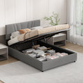 Queen Upholstered Platform Bed With Lifting Storage, Queen Size Bed Frame With Storage And Tufted Headboard,Wooden Queen Platform Bed For Kids Teens Adults,No Box Spring Needed Queen, Grey Box Spring Not Required Queen Grey Wood Bedroom American Design