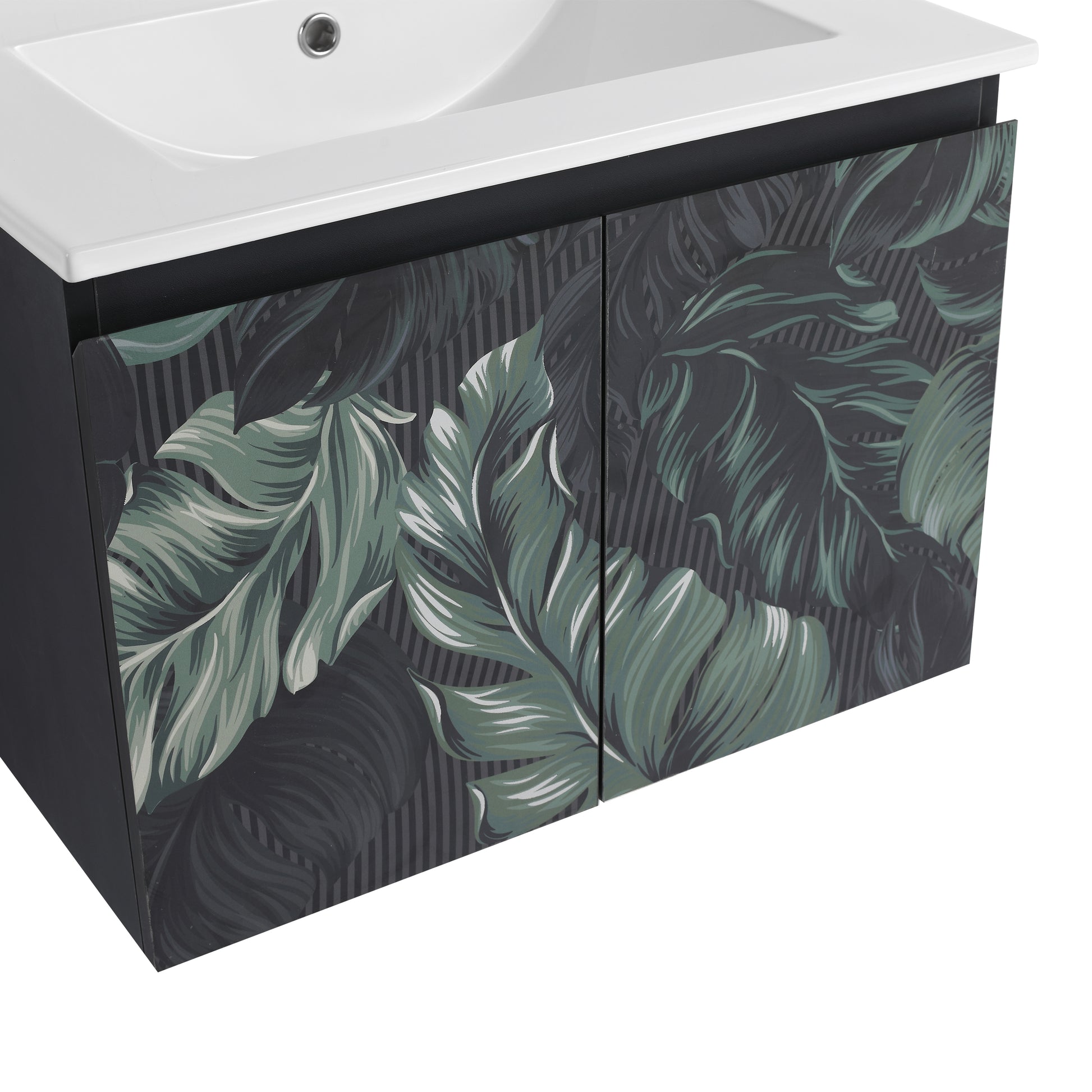 24'' Floating Wall Mounted Bathroom Vanity With Ceramics Sink & Soft Close Cabinet Door, Kd Package Black 2 Soft Close Doors Bathroom Wall Mounted Modern Plywood