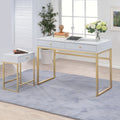 White And Brass 1 Drawer Side Table White Gold White Primary Living Space Contemporary Drawers Rectangular Wood Metal H Shape