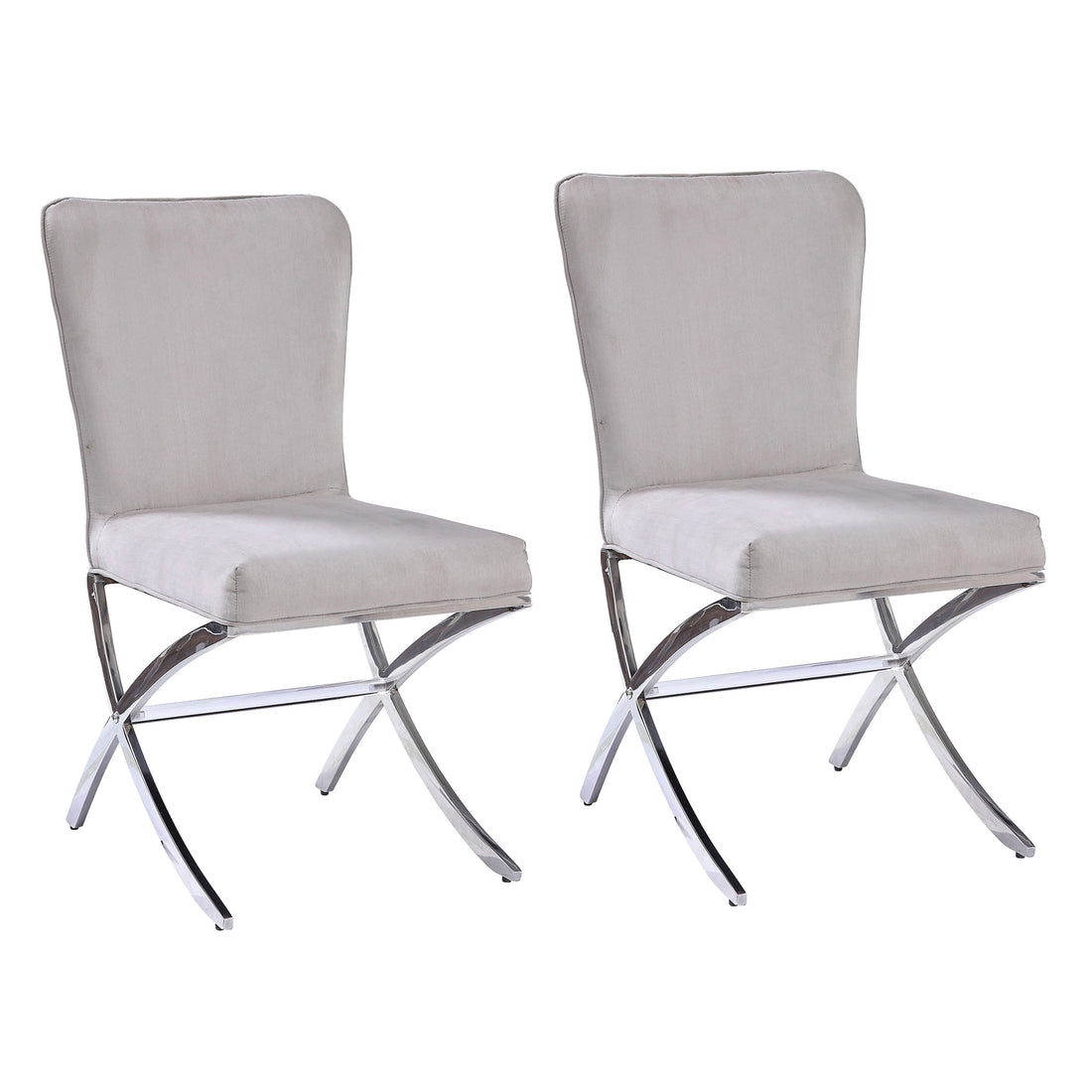 Beige And Chrome Side Chairs With Metal X Shape Legs Set Of 2 Solid Beige Dining Room Foam Rectangular Side Chair Solid Back Set Of 2 Velvet