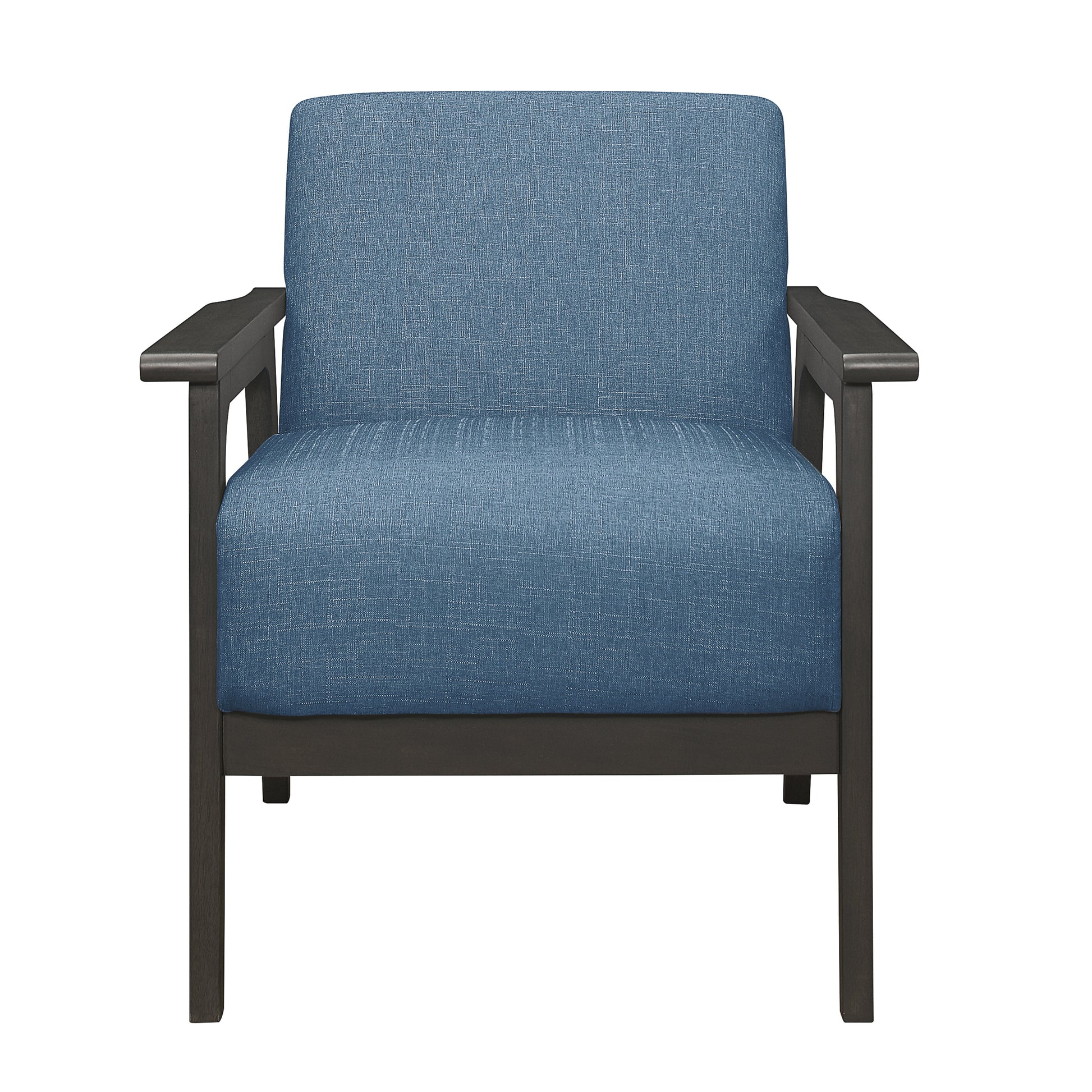 Blue Fabric Upholstered Accent Chair 1Pc Solid Rubberwood Antique Gray Finish Living Room Furniture Blue Primary Living Space Rubberwood Solid Wood