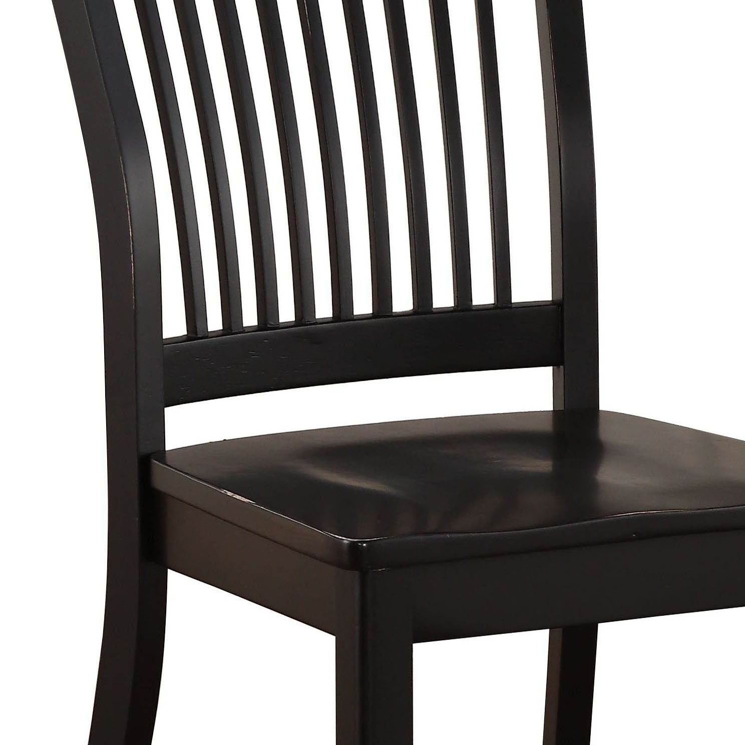 Black Side Chairs With Slatted Backrest Set Of 2 Solid Black Dining Room Foam Rectangular Farmhouse Side Chair Rubberwood Slat Back Set Of 2 Wood