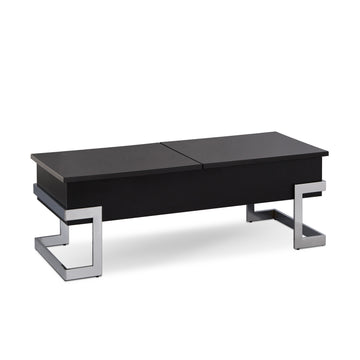 Black High Gloss And Chrome Coffee Table With Lift Top Black Silver Primary Living Space Modern Rectangular Wood Metal Sled