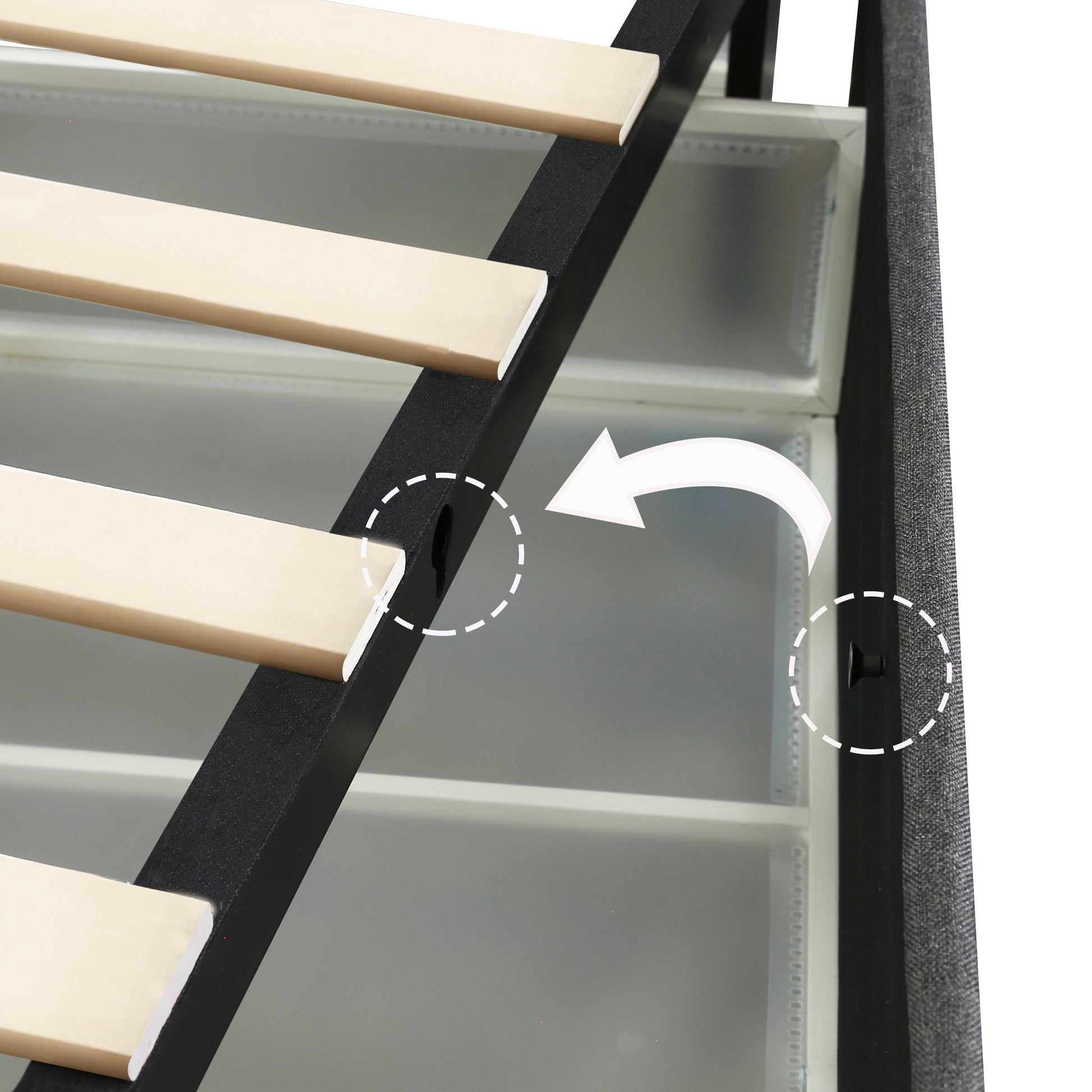 Same As B083115499 Anna Queen Size Gray Linen Upholstered Wingback Platform Bed With Patented 4 Drawers Storage, Modern Design Headboard With Tight Channel, Wooden Slat Mattress Support Box Spring Not Required Queen Gray Metal Bedroom