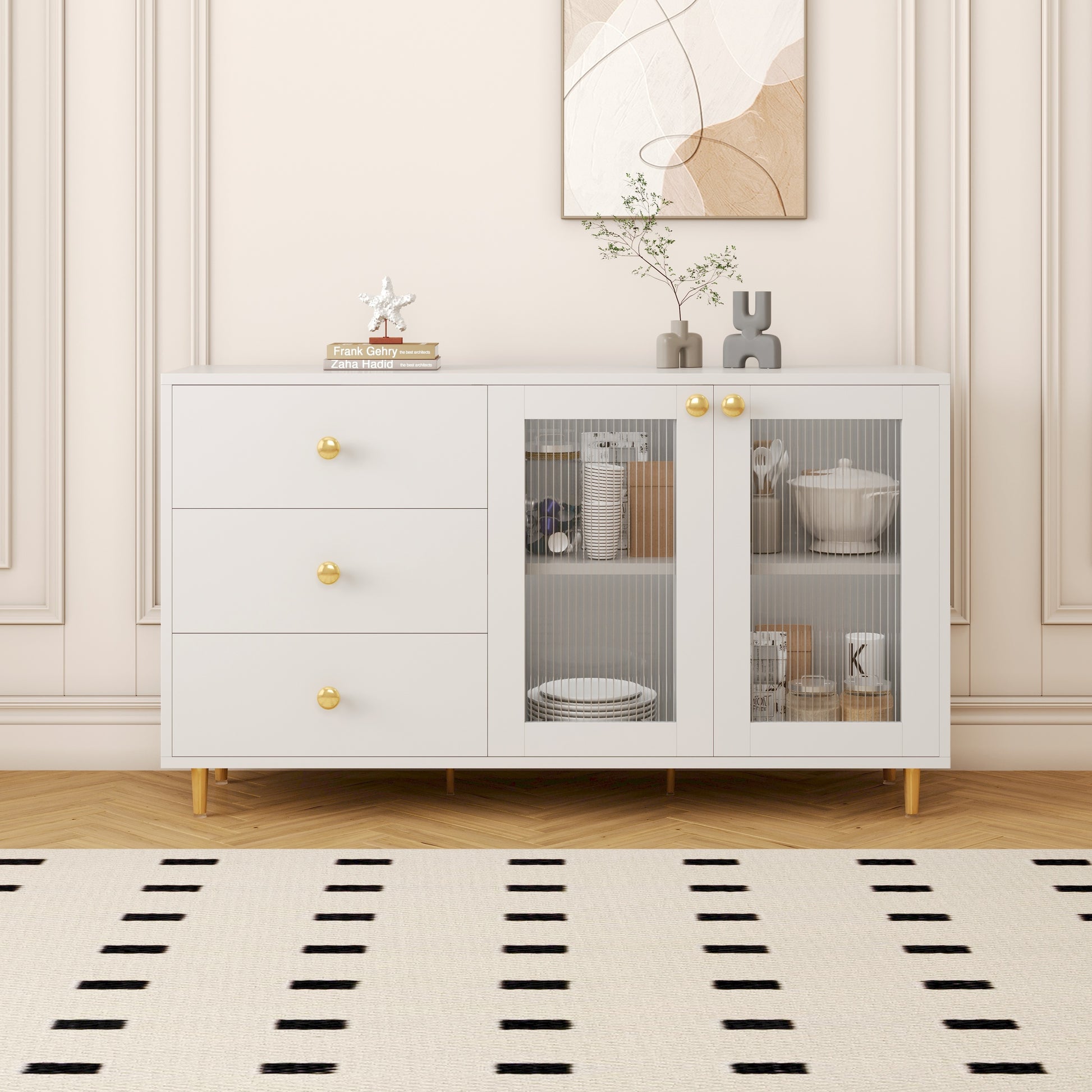 Sleek Modern Minimalist Side Cabinets: Ideal Storage Lockers For Dining Room Or Living Room White Mdf