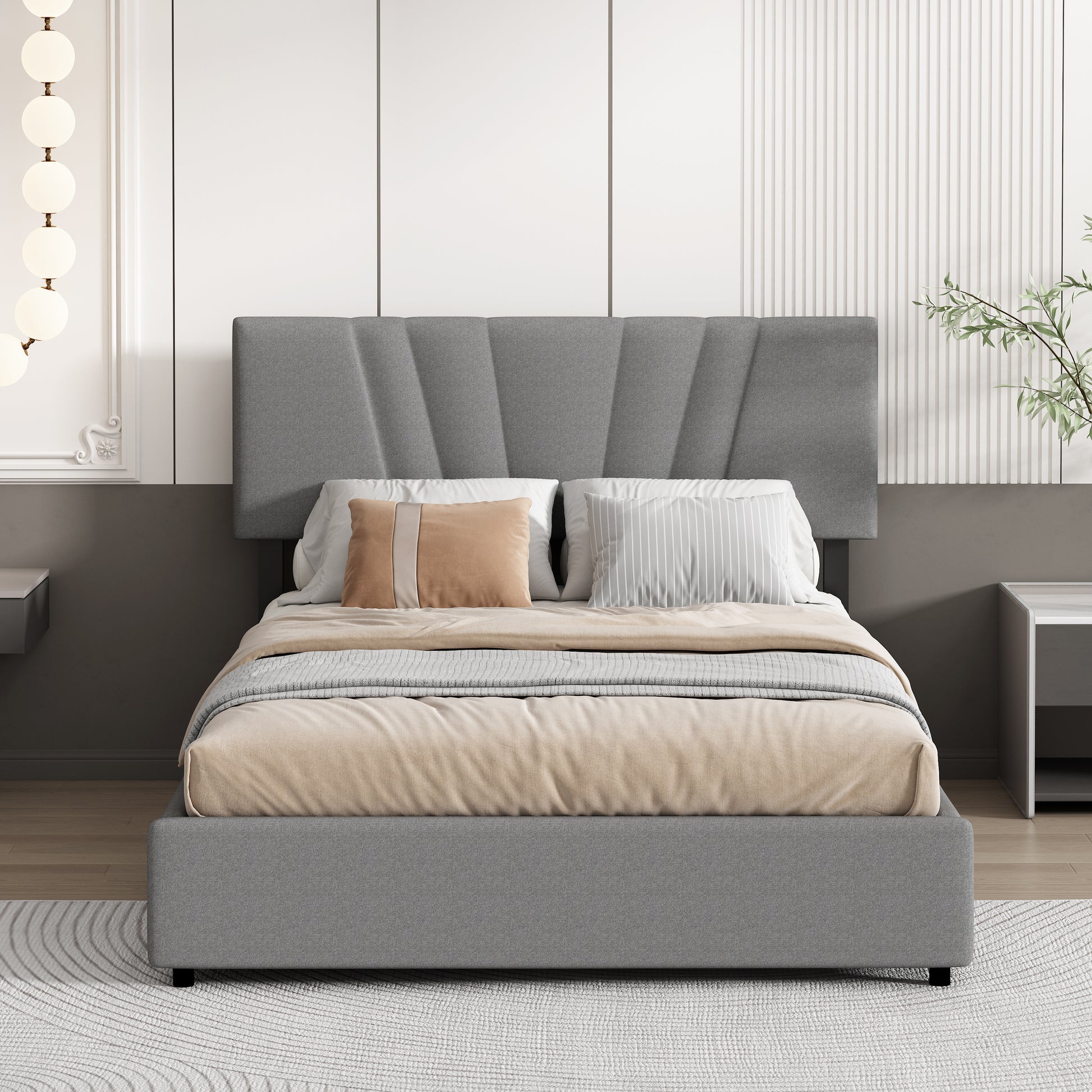 Full Upholstered Platform Bed With Lifting Storage, Full Size Bed Frame With Storage And Tufted Headboard,Wooden Full Platform Bed For Kids Teens Adults,No Box Spring Needed Full, Gray Box Spring Not Required Full Grey Wood Bedroom American Design Bed
