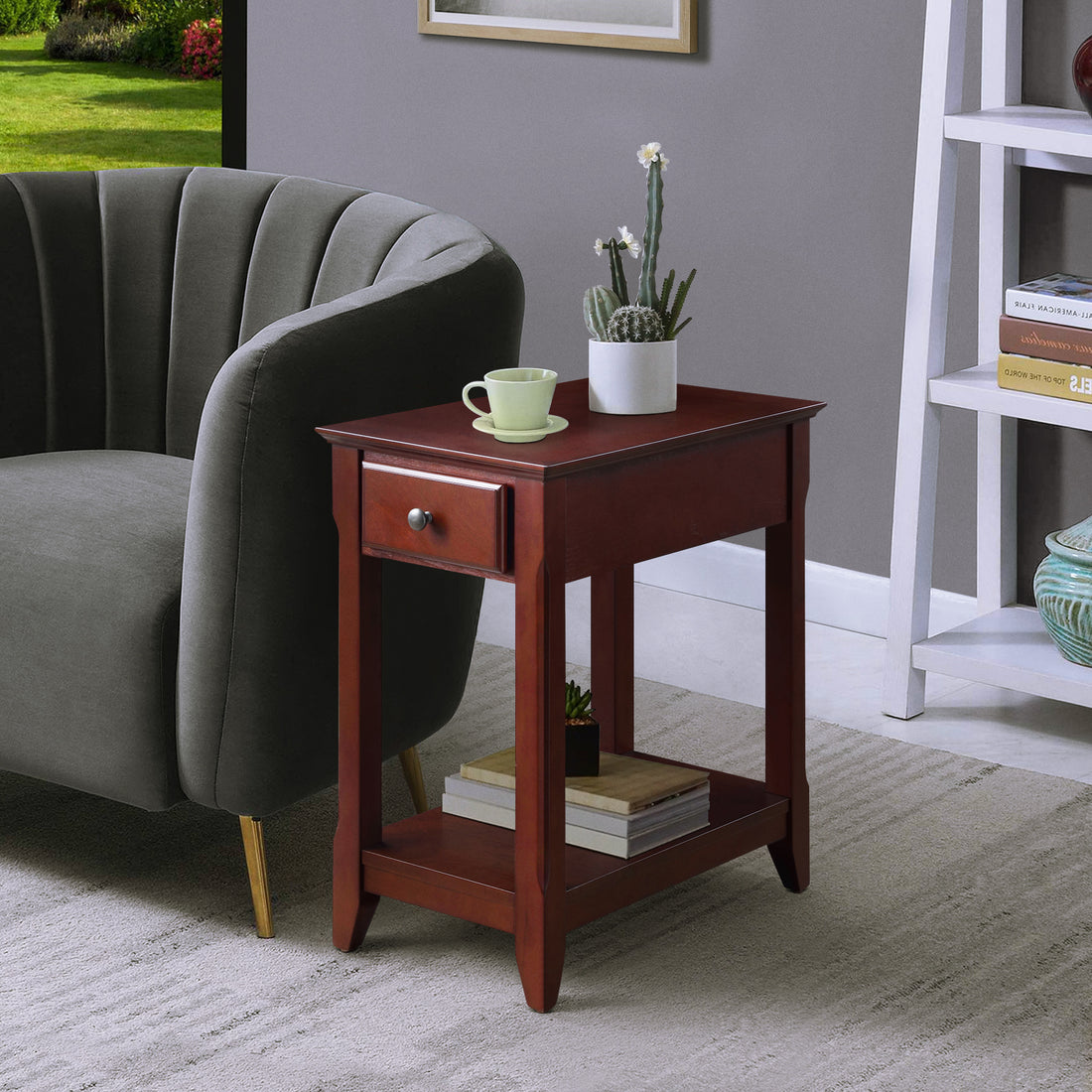 Espresso Accent Table With Bottom Shelf -