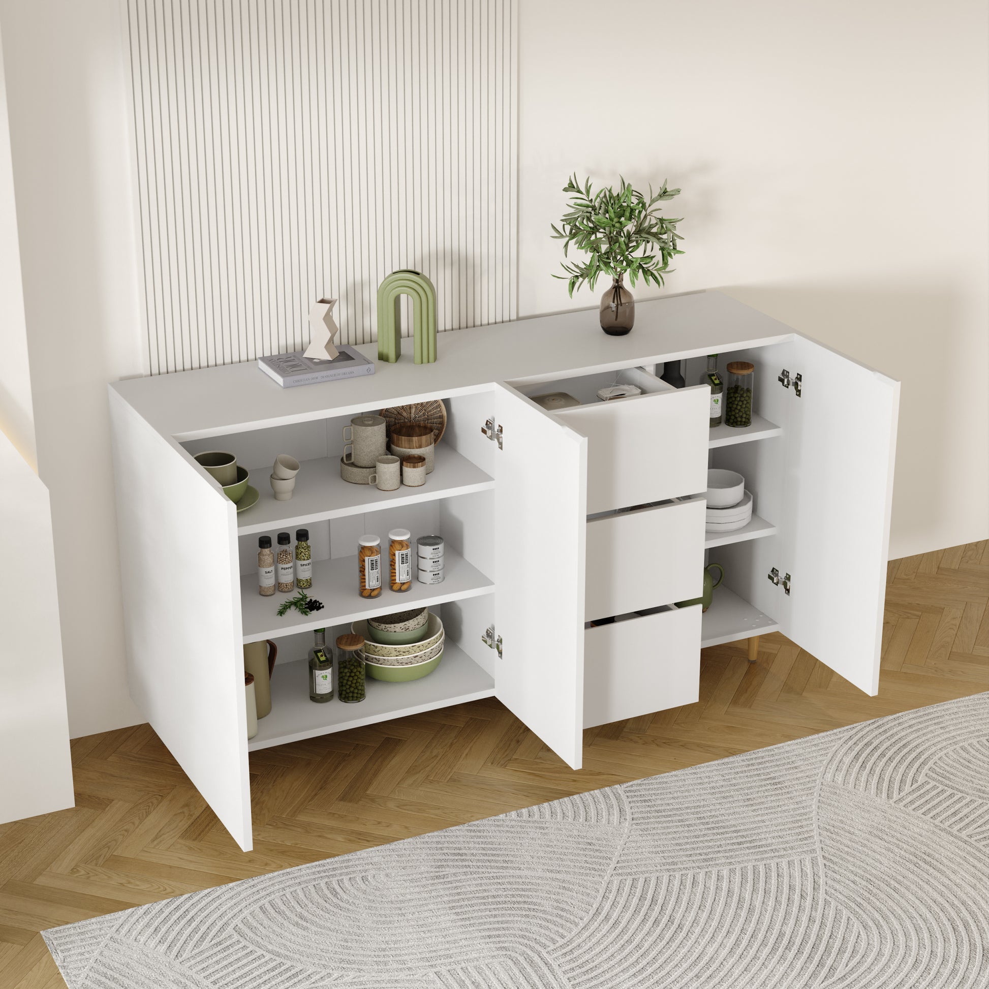 2402Rich Level Of Storage Space, Divided Display Storage One Of The Diversified Side Cabinets, Suitable For Dining Room, Living Room White White Mdf