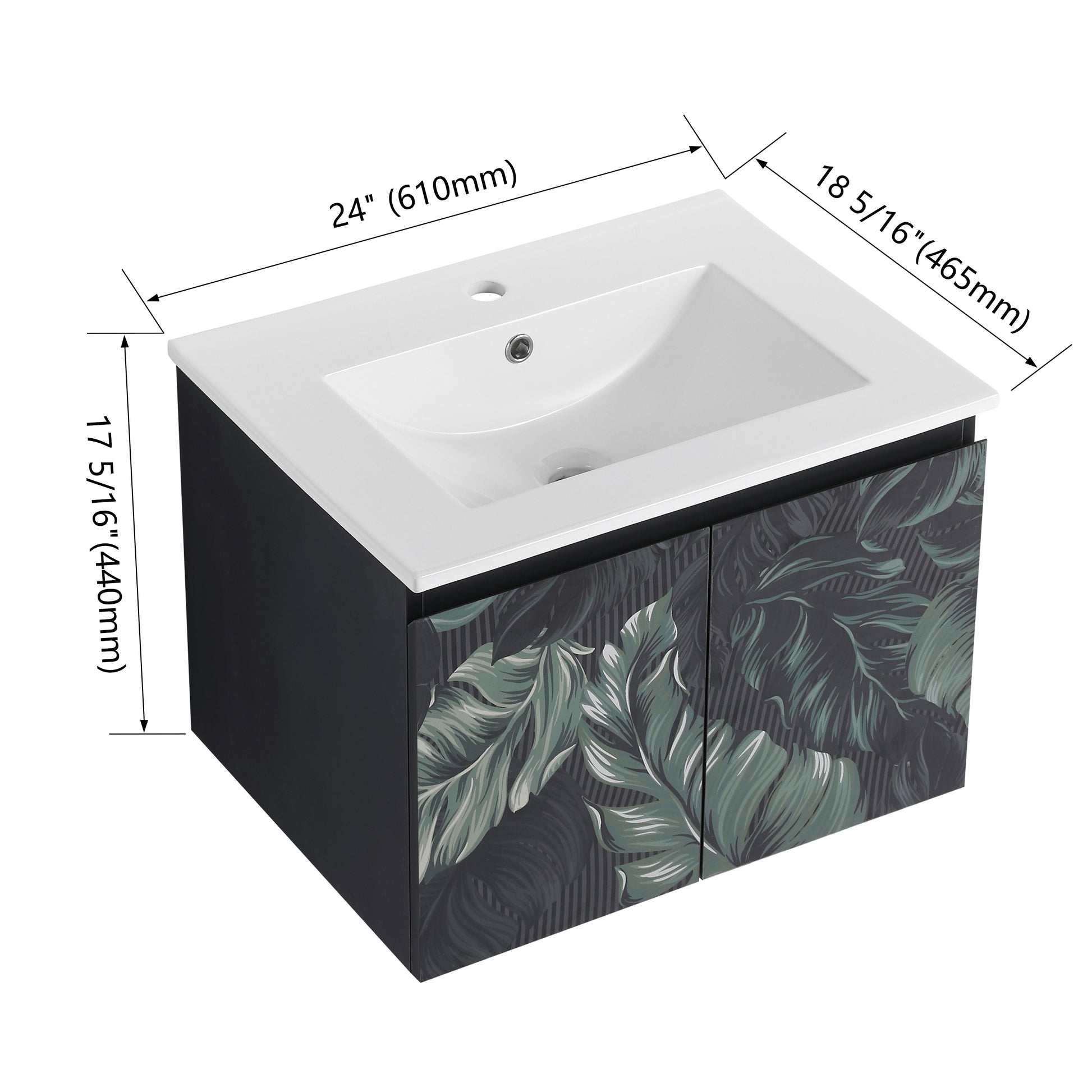 24'' Floating Wall Mounted Bathroom Vanity With Ceramics Sink & Soft Close Cabinet Door, Kd Package Black 2 Soft Close Doors Bathroom Wall Mounted Modern Plywood