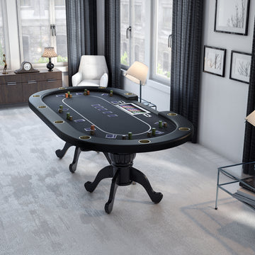 96" Oval Black Aura Texas Holdem Casino Game Poker Table With Curved Legs Dropbox Black Mdf