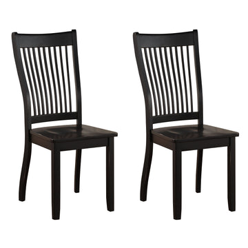 Black Side Chairs With Slatted Backrest Set Of 2 Solid Black Dining Room Foam Rectangular Farmhouse Side Chair Rubberwood Slat Back Set Of 2 Wood