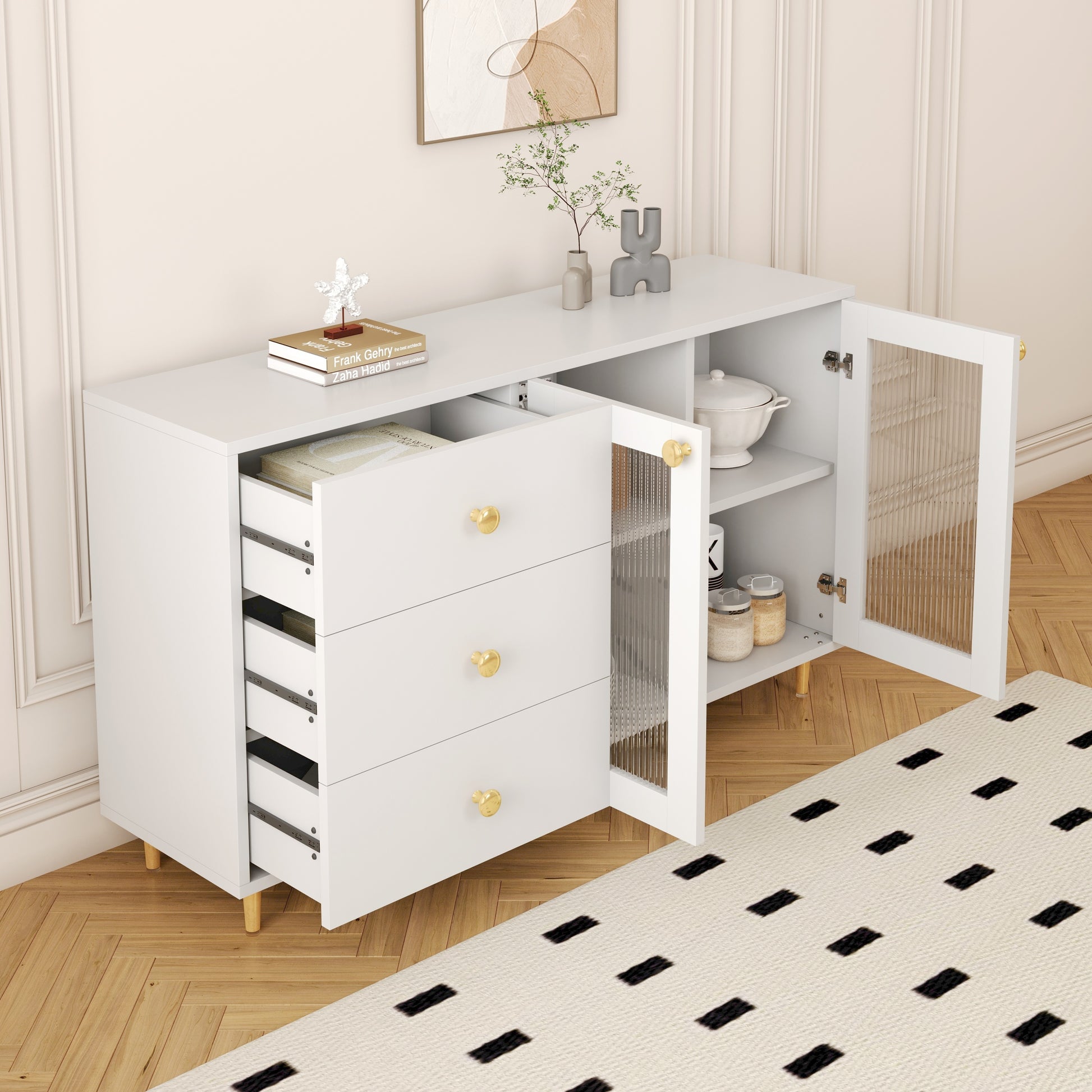 Sleek Modern Minimalist Side Cabinets: Ideal Storage Lockers For Dining Room Or Living Room White Mdf