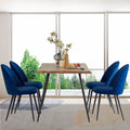 Blue Velvet Dining Chairs With Black Metal Legs,