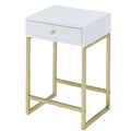 White And Brass 1 Drawer Side Table White Gold White Primary Living Space Contemporary Drawers Rectangular Wood Metal H Shape
