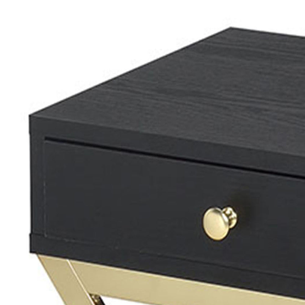 Black And Brass 1 Drawer Rectangular Accent Table Black Gold Primary Living Space Contemporary Drawers Rectangular Wood Metal