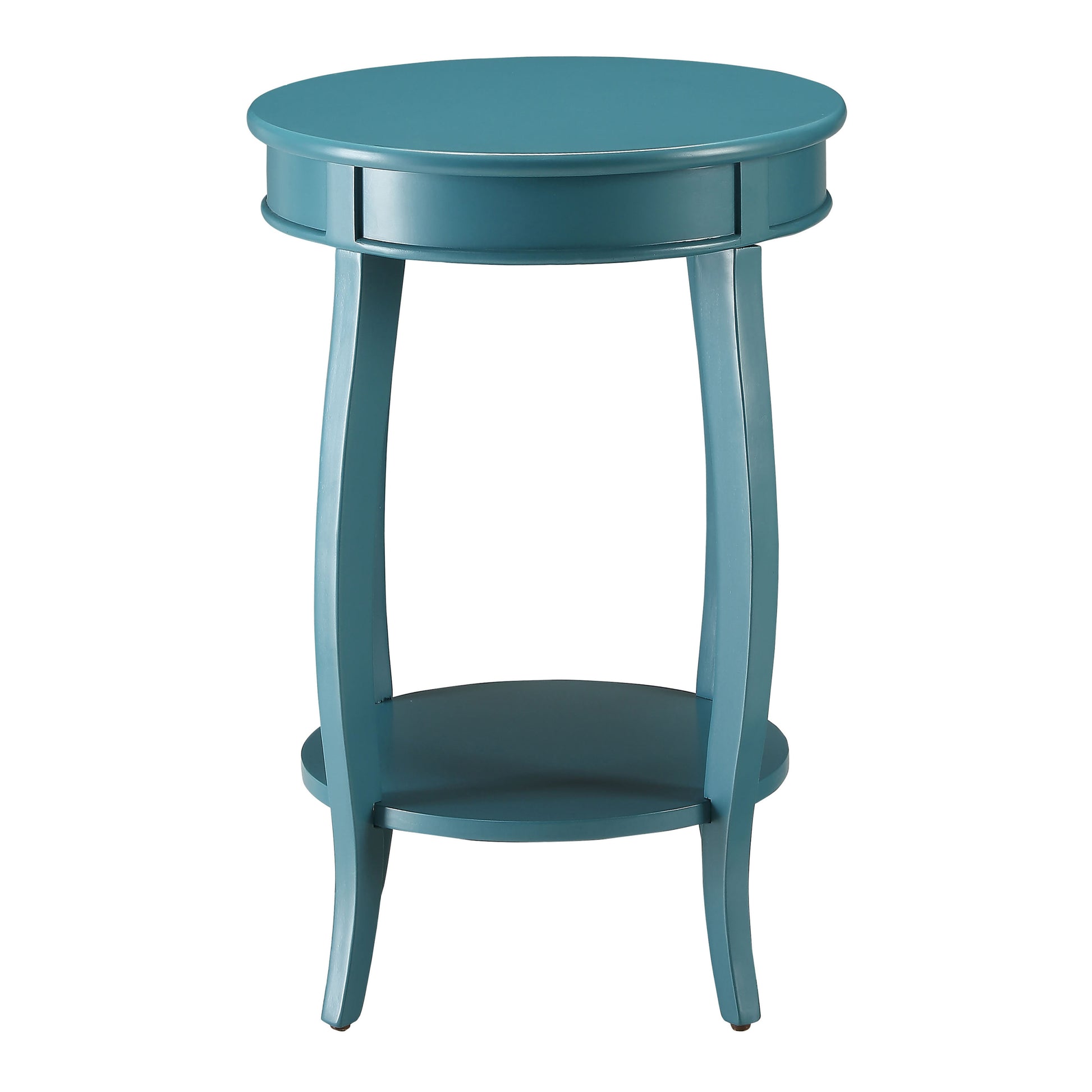 Teal Round Side Table With Bottom Shelf Teal Primary Living Space Contemporary Shelves Round Wood