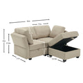 Space Saving Small Sectional Sofa With Ottoman, 2 Seater Sofa With 1 Ottoman, All Seats And Ottomans With Storage Function Beige Beige Fabric 2 Seat