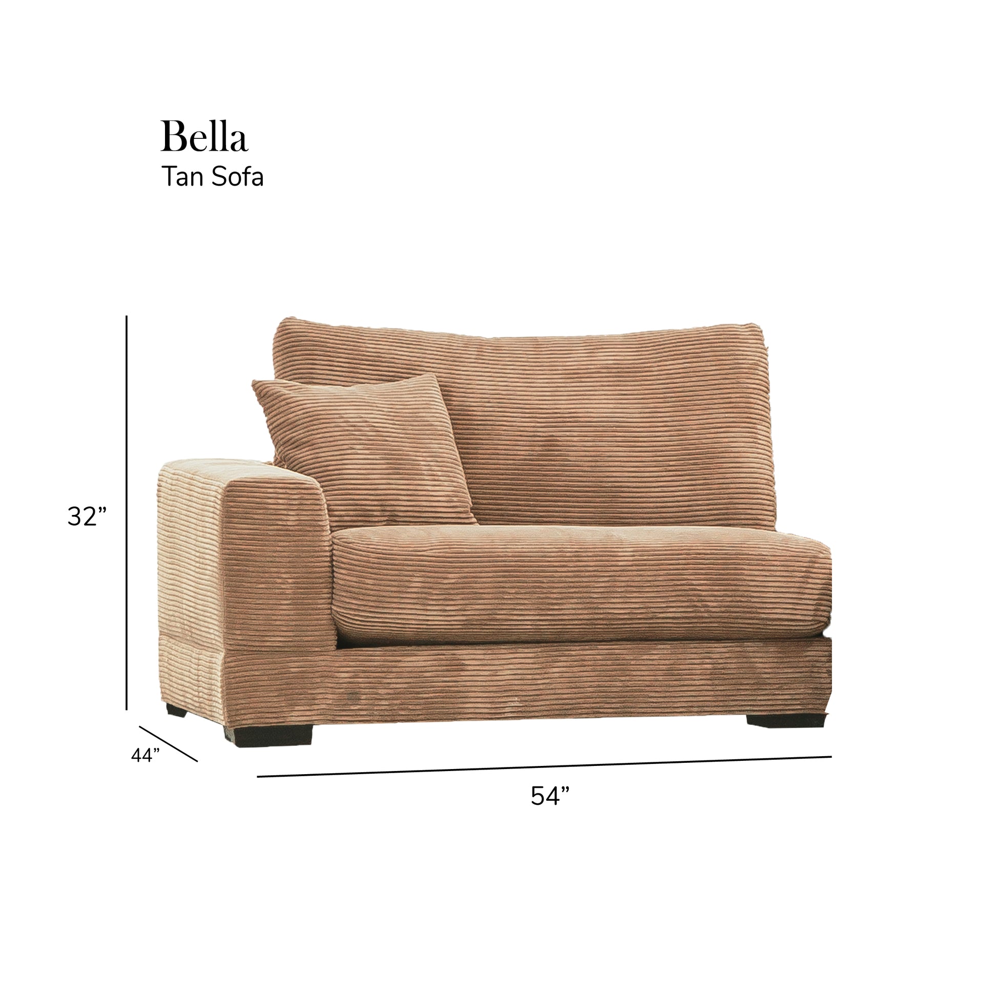 Bella Tan Corduroy Left Facing 3 Piece Sectional Tan Wood Corduroy 3 Seat