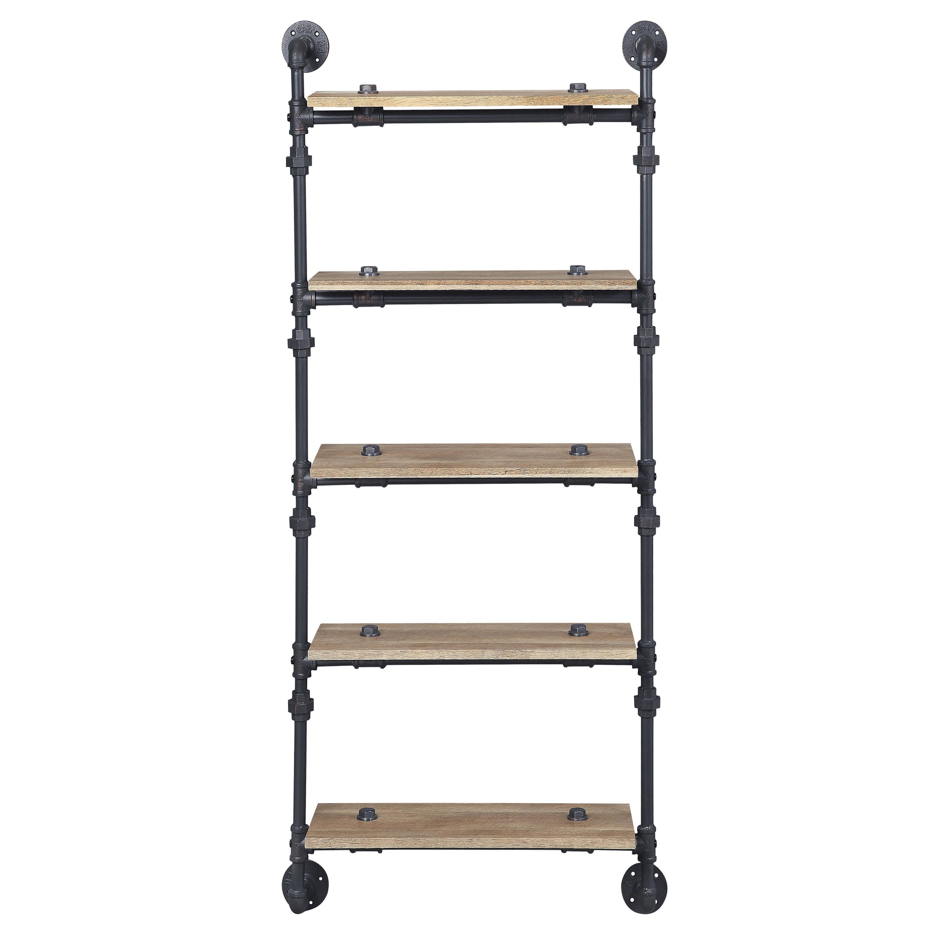 Oak And Sandy Black Rectangle 5 Tier Wall Shelf 5 Natural Black Primary Living Space Open Back Oak Wood Metal