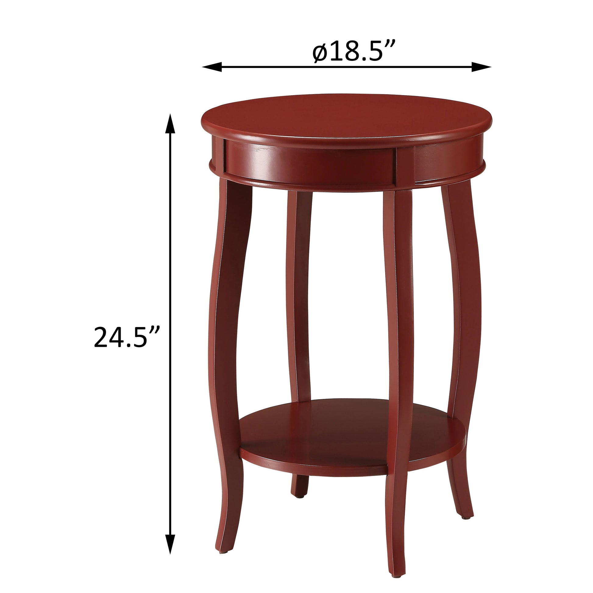 Red Round Side Table With Bottom Shelf Red Primary Living Space Contemporary Shelves Round Wood