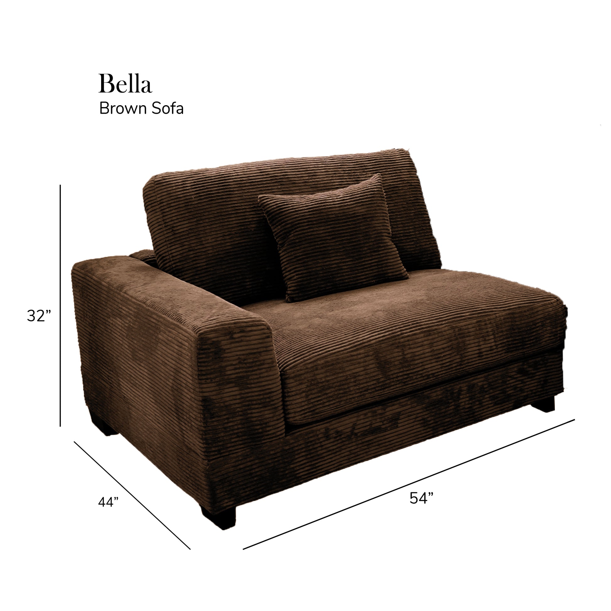 Bella Brown Corduroy Left Facing 2 Piece Sectional Brown Wood Corduroy 2 Seat