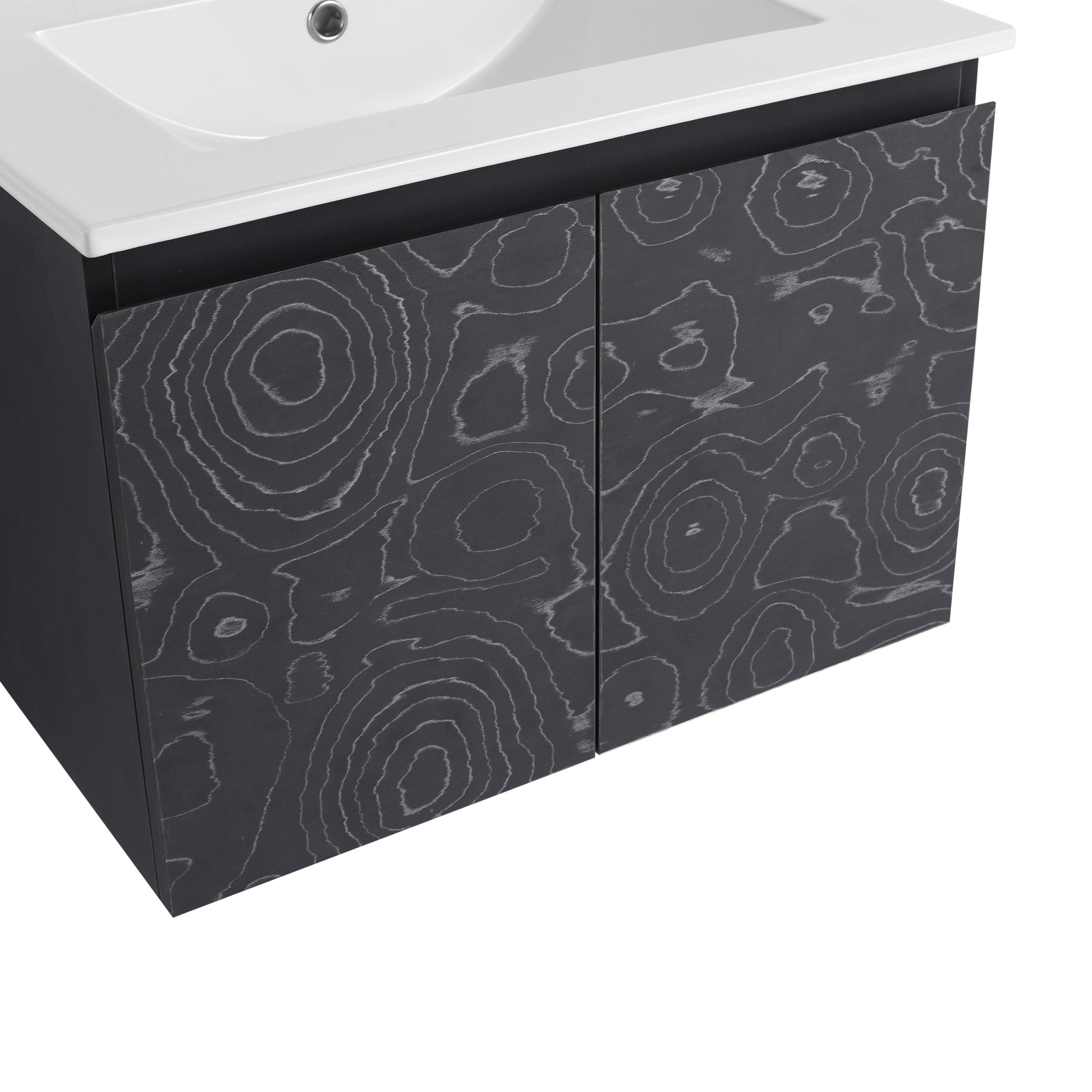 24'' Floating Wall Mounted Bathroom Vanity With Ceramics Sink & Soft Close Cabinet Door, Kd Package Black 2 Soft Close Doors Bathroom Wall Mounted Modern Plywood