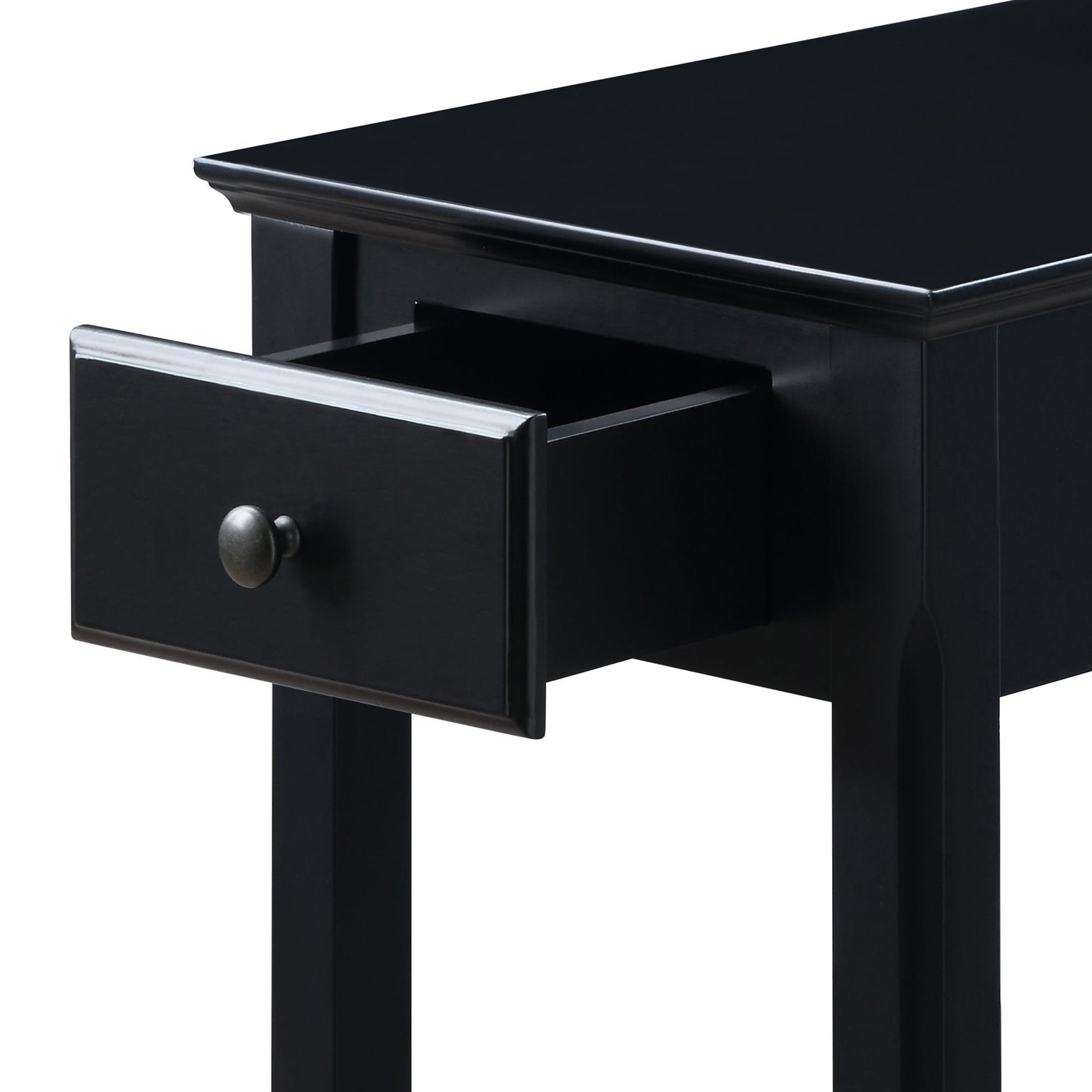 Black Accent Table With Bottom Shelf Black Primary Living Space Drawers Rectangular Wood