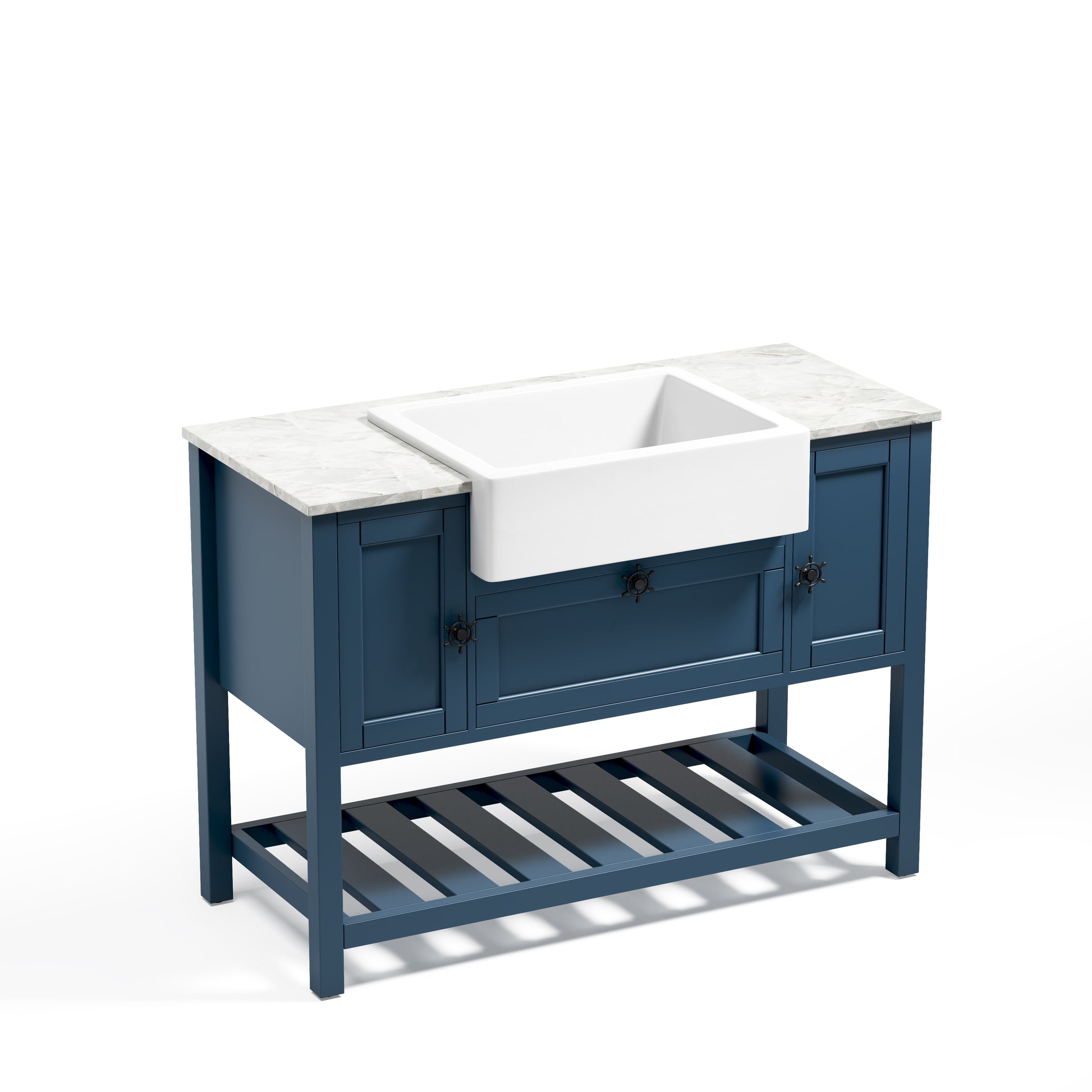 Solid Wood Bathroom Vanities Without Tops 47 In. W X 20 In. D X 33.6 In. H Bath Vanity In Blue Blue Solid Wood