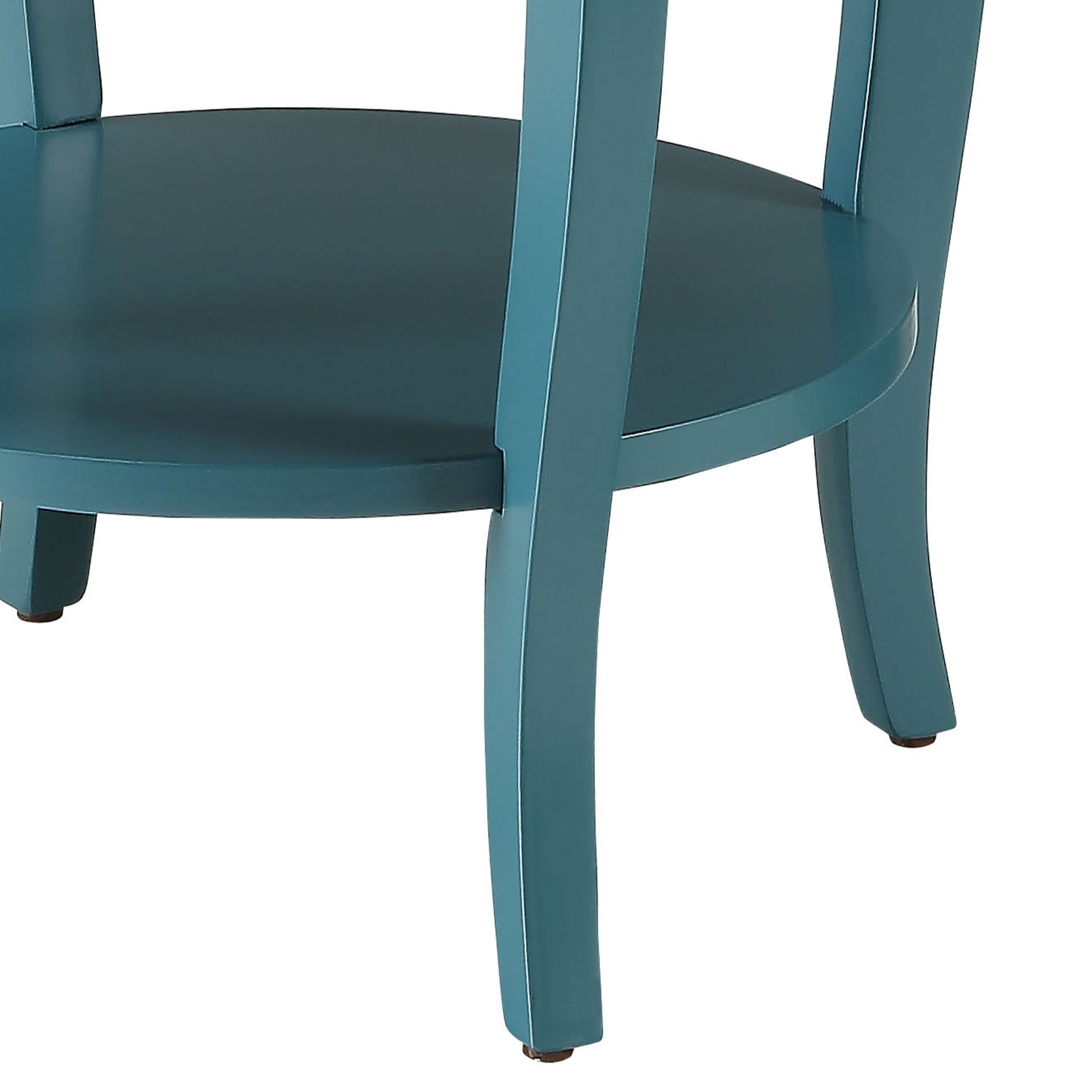 Teal Round Side Table With Bottom Shelf Teal Primary Living Space Contemporary Shelves Round Wood