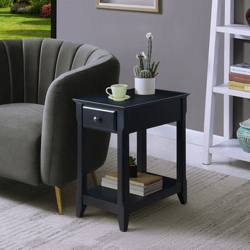 Black Accent Table With Bottom Shelf Black Primary Living Space Drawers Rectangular Wood