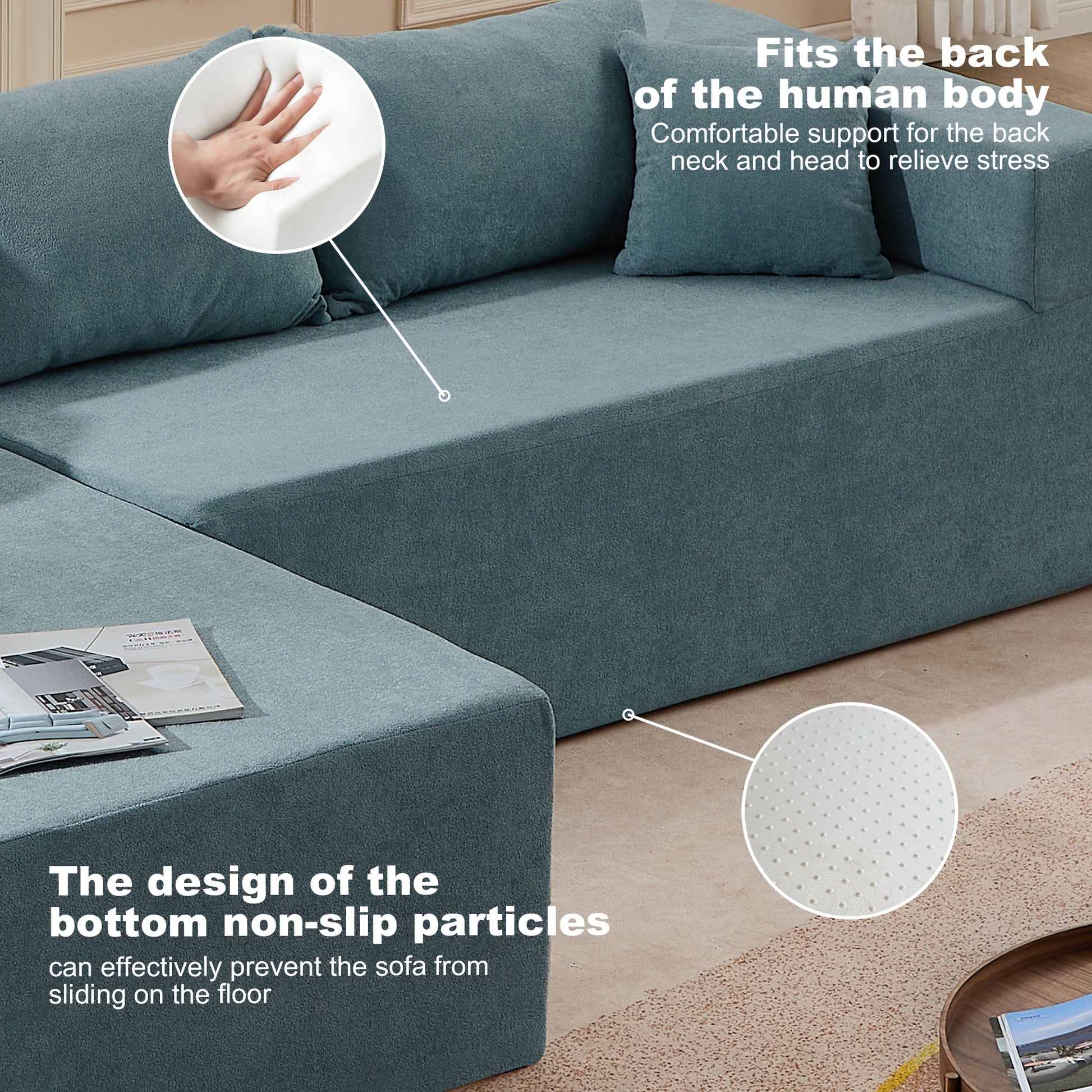 L Shape Modular Sectional Living Room Sofa Set Upholstered Sleeper Sofa For Living Room,16.53 Inch Cushion Heightening, 2 Pc Free Combination Sofa For Apartment Blue Lime Green Fabric 3 Seat