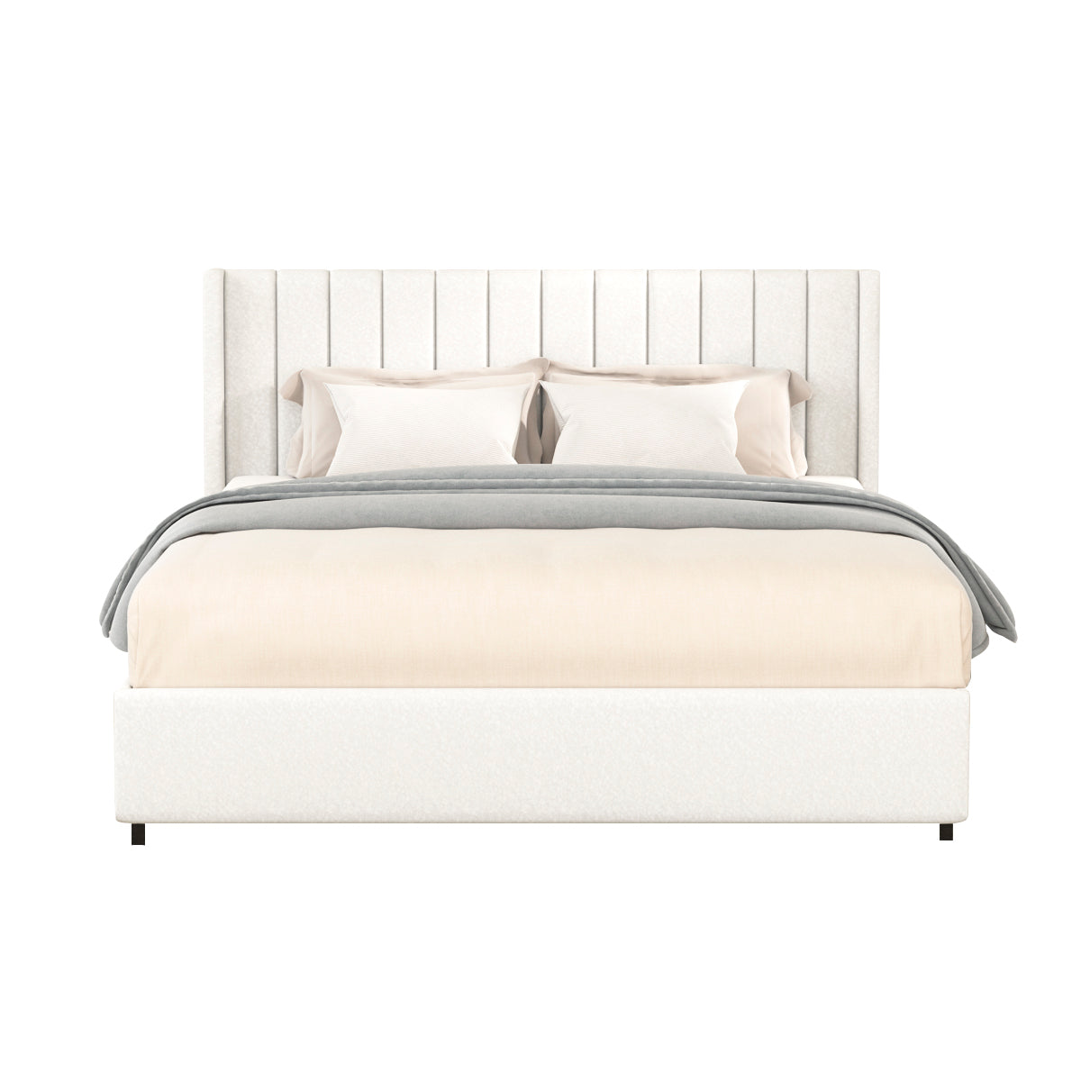 Same As B083119691 Anda Queen Size Ivory Boucle Upholstered Platform Bed With Patented 4 Drawers Storage, Tufted Headboard, Wooden Slat Mattress Support, No Box Spring Needed Box Spring Not Required Queen Ivory Bedroom