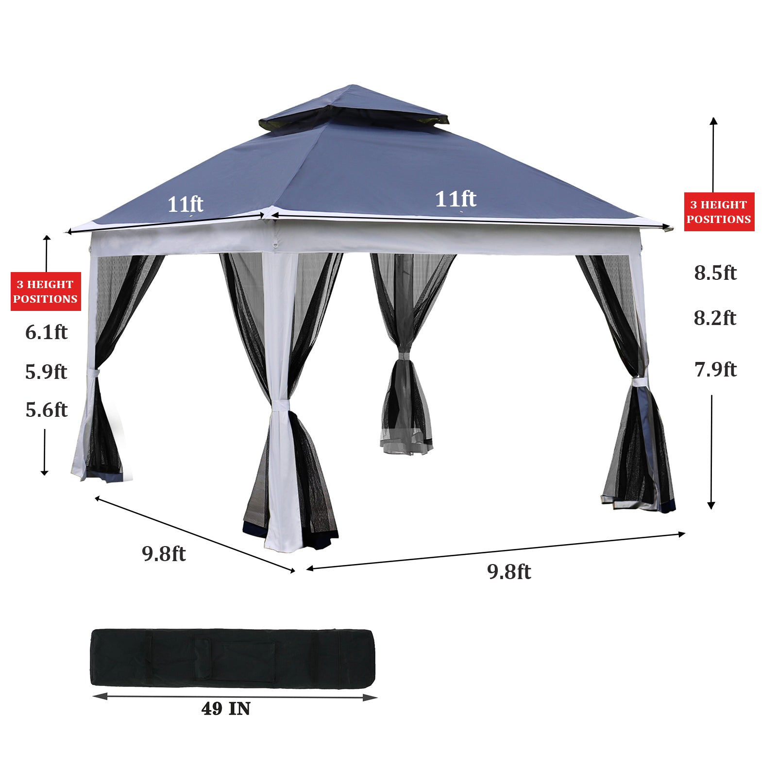 Outdoor 11X 11Ft Pop Up Gazebo Canopy With Removable Zipper Netting,2 Tier Soft Top Event Tent,Suitable For Patio Backyard Garden Camping Area,Blue Blue Metal