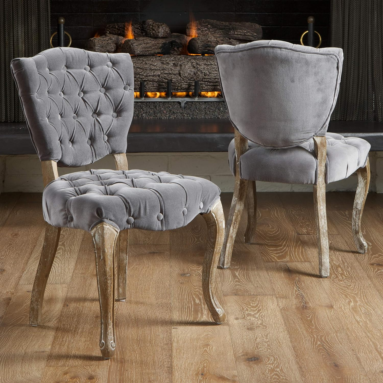 Kd Tufted Chair Wthr Set Of 2 Grey Mdf