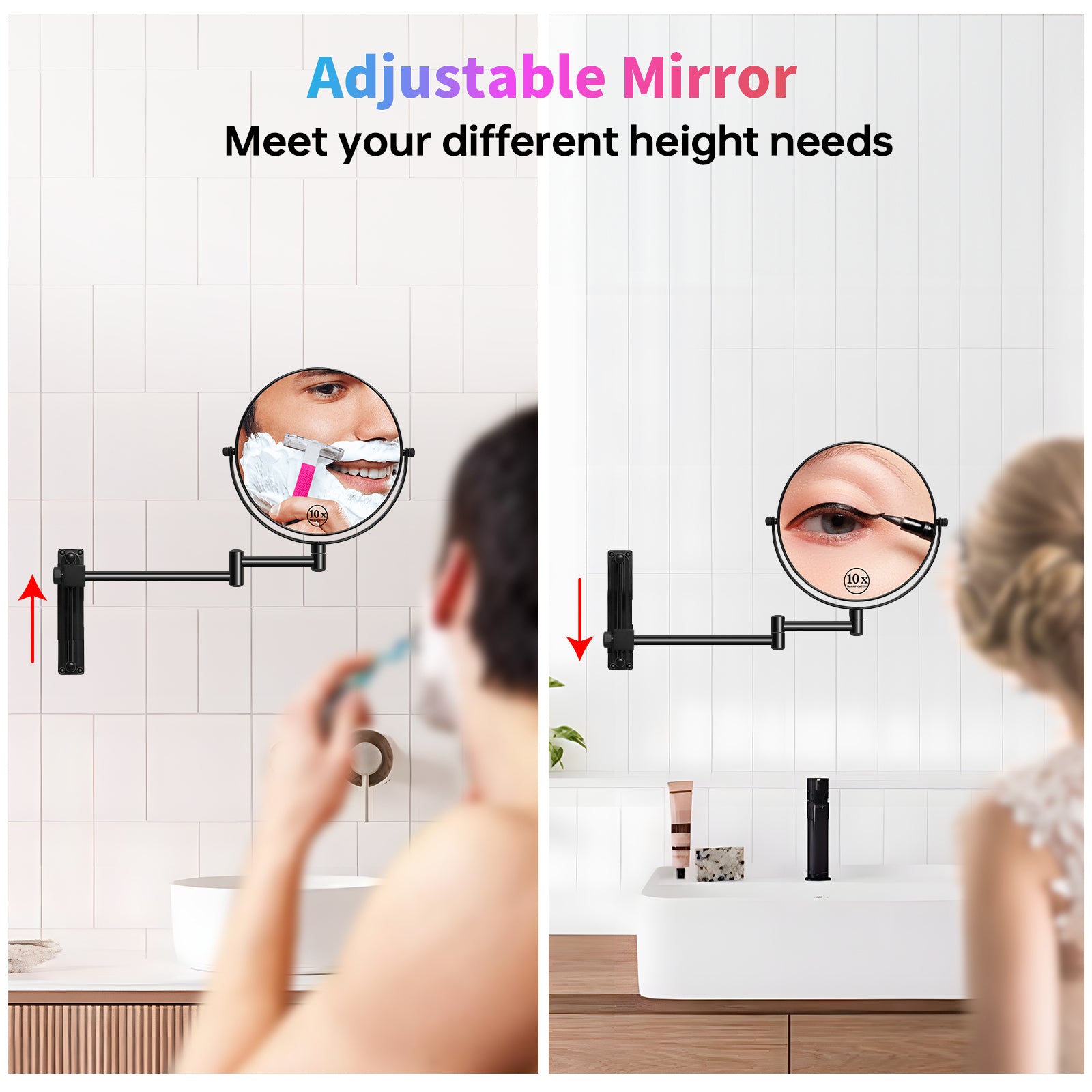 8 Inch Height Adjustable Wall Mounted Makeup