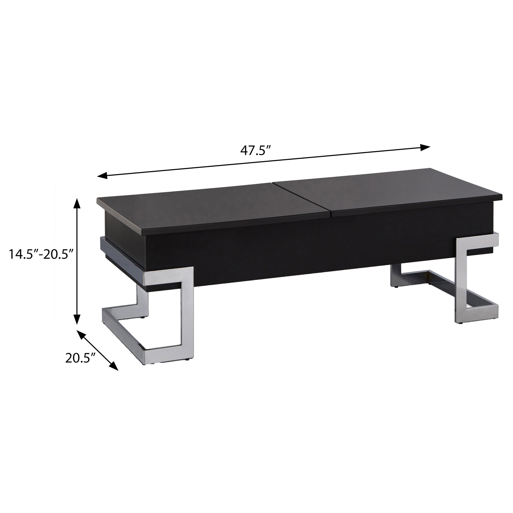 Black High Gloss And Chrome Coffee Table With Lift Top Black Silver Primary Living Space Modern Rectangular Wood Metal Sled