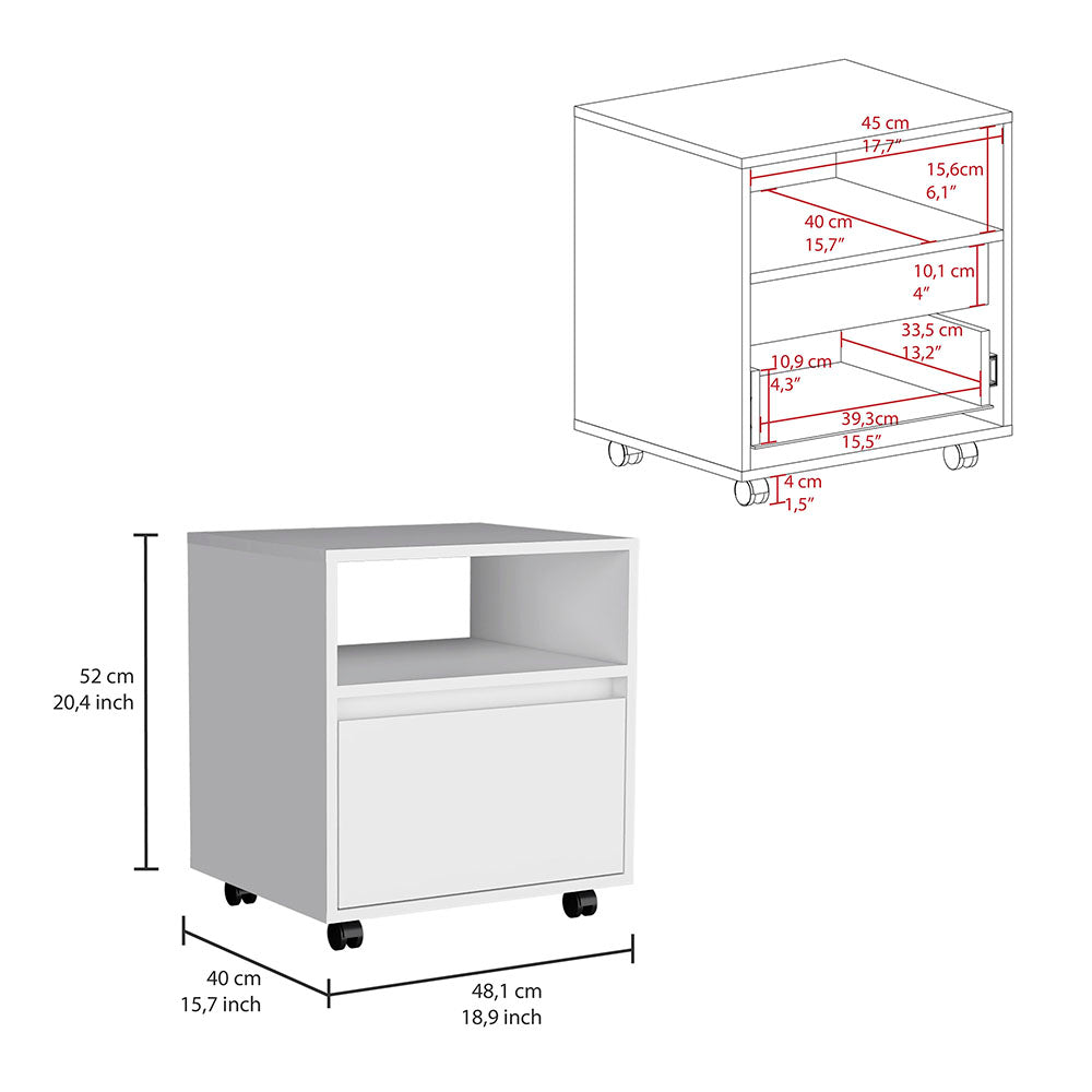 Austin Nightstandend Table, Side Table Casters, Single Drawer White Black 1 Drawer Bedroom Rectangle Modern Shelf Particle Board Particle Board