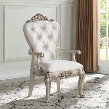 Cream And Golden Ivory Tufted Arm Chairs Set Of 2 Solid Cream Dining Room Foam Rectangular Glam Arm Chair Rubberwood Tufted Back Wood Fabric