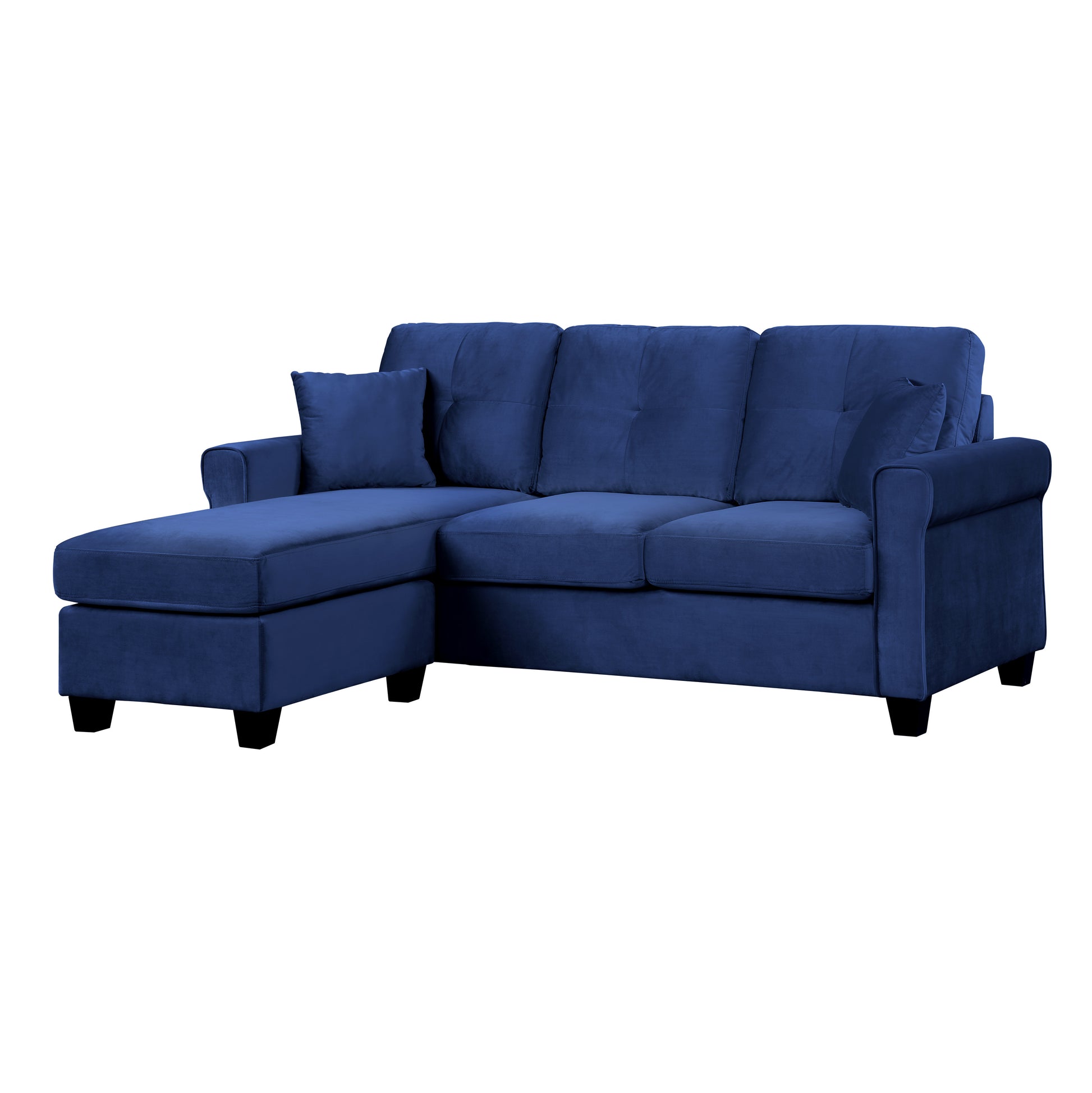 Modern Living Room Sectional Sofa Reversible Chaise With 2 Pillows Blue Velvet Upholstered Tufted Back Solid Wood Frame Furniture L Shape Sofa Navy Velvet Wood Primary Living Space Contemporary,Modern L Shaped Solid Wood 3 Seat